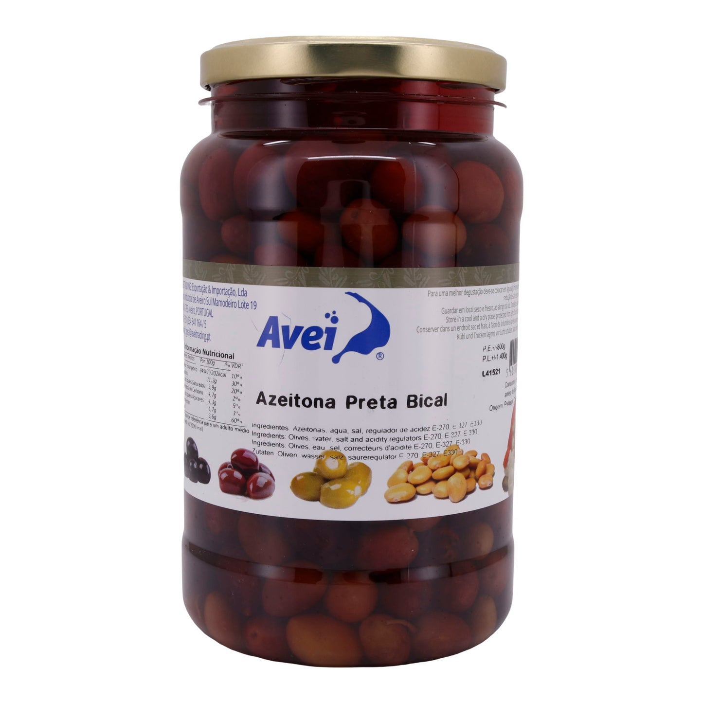 Oliven Avei | Azeitona Preta Bical | Zwarte olijven in pekel | 1400 g