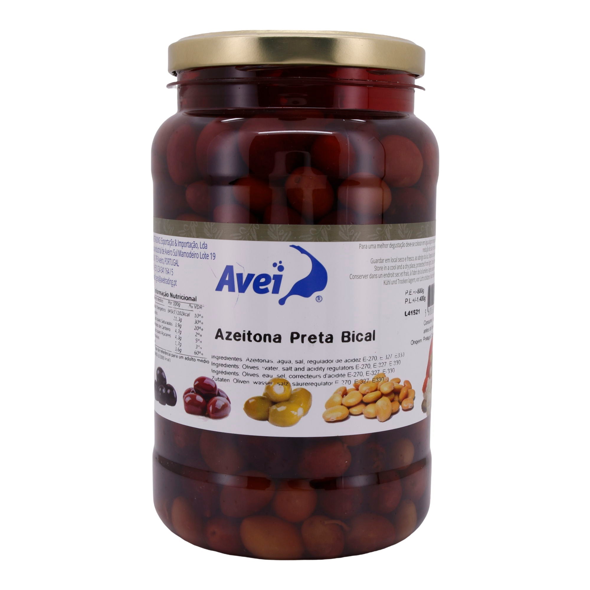 Oliven Avei | Azeitona Preta Bical | Schwarze Oliven in Salzlake von | 1400 g AVEI