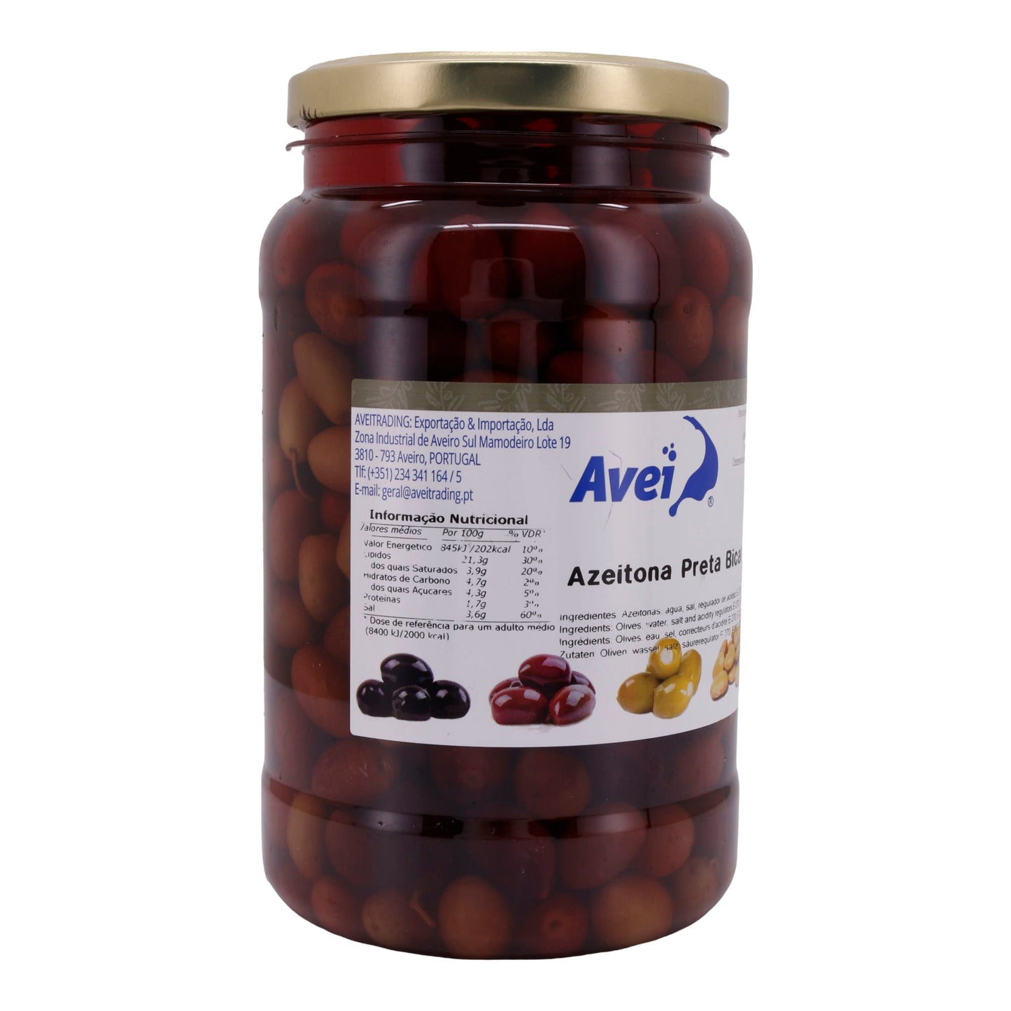Oliven Avei | Azeitona Preta Bical | Schwarze Oliven in Salzlake von | 1400 g AVEI