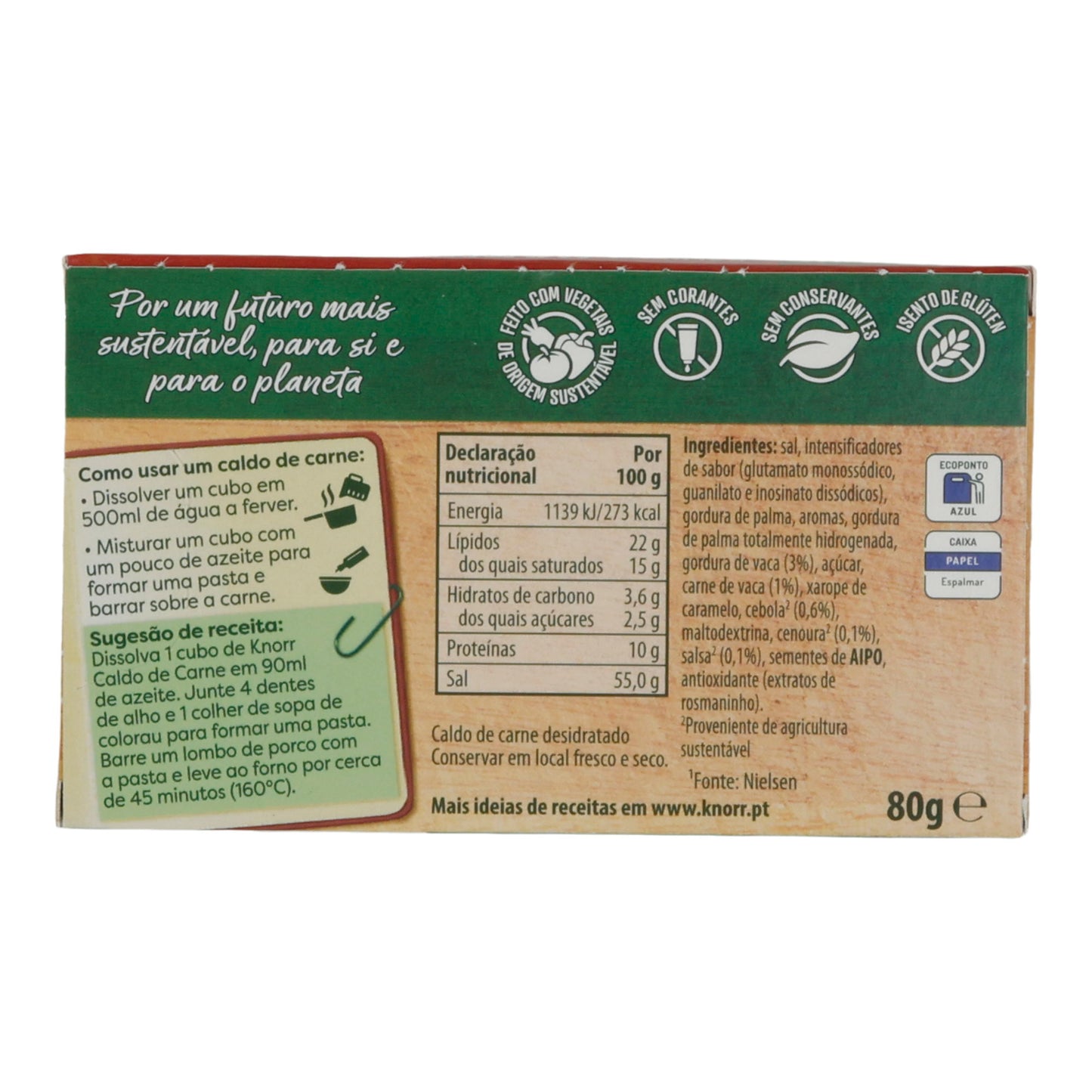 Brühewürfel Knorr | Caldo de Carne | Ohne Farbstoffe & Konservierungsmittel | 8 Würfel – 80 g
