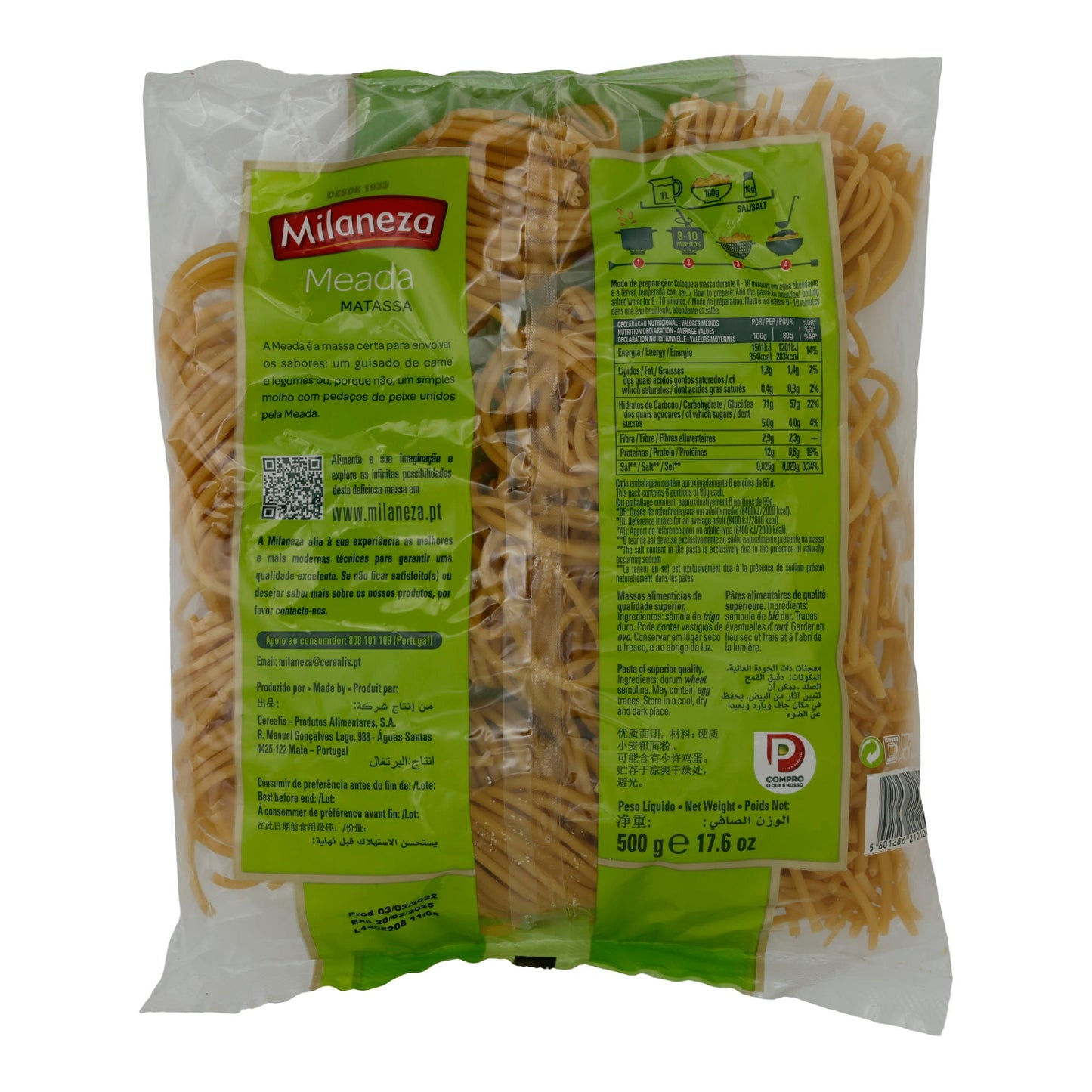 Pasta Milaneza | Meada | Traditionelle portugiesische Pasta aus Hartweizengrieß | 500 g MILANEZA