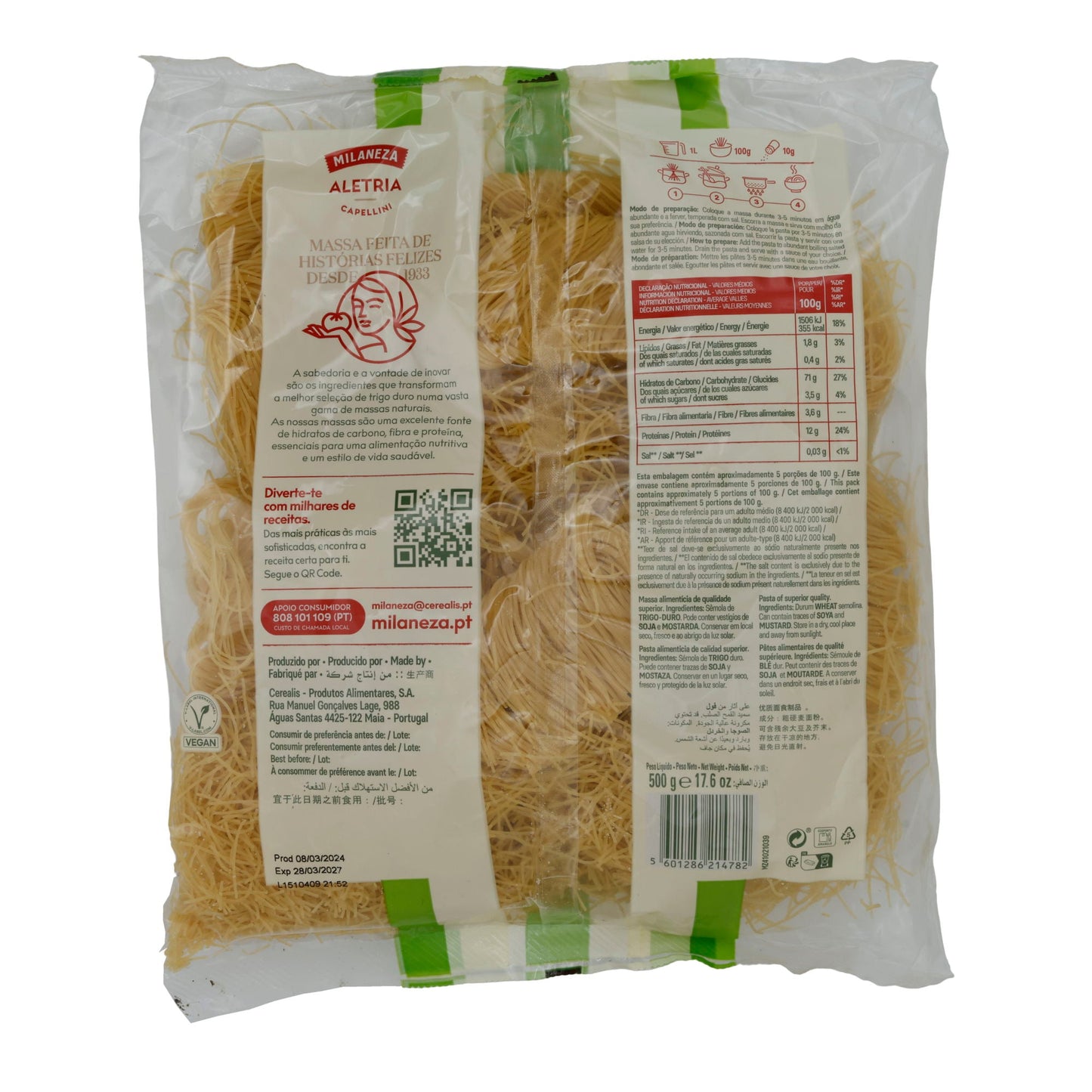 Nudeln Milanesa | Aletria Capellini | Feine Fadennudeln aus Portugal | 500 g MILANEZA