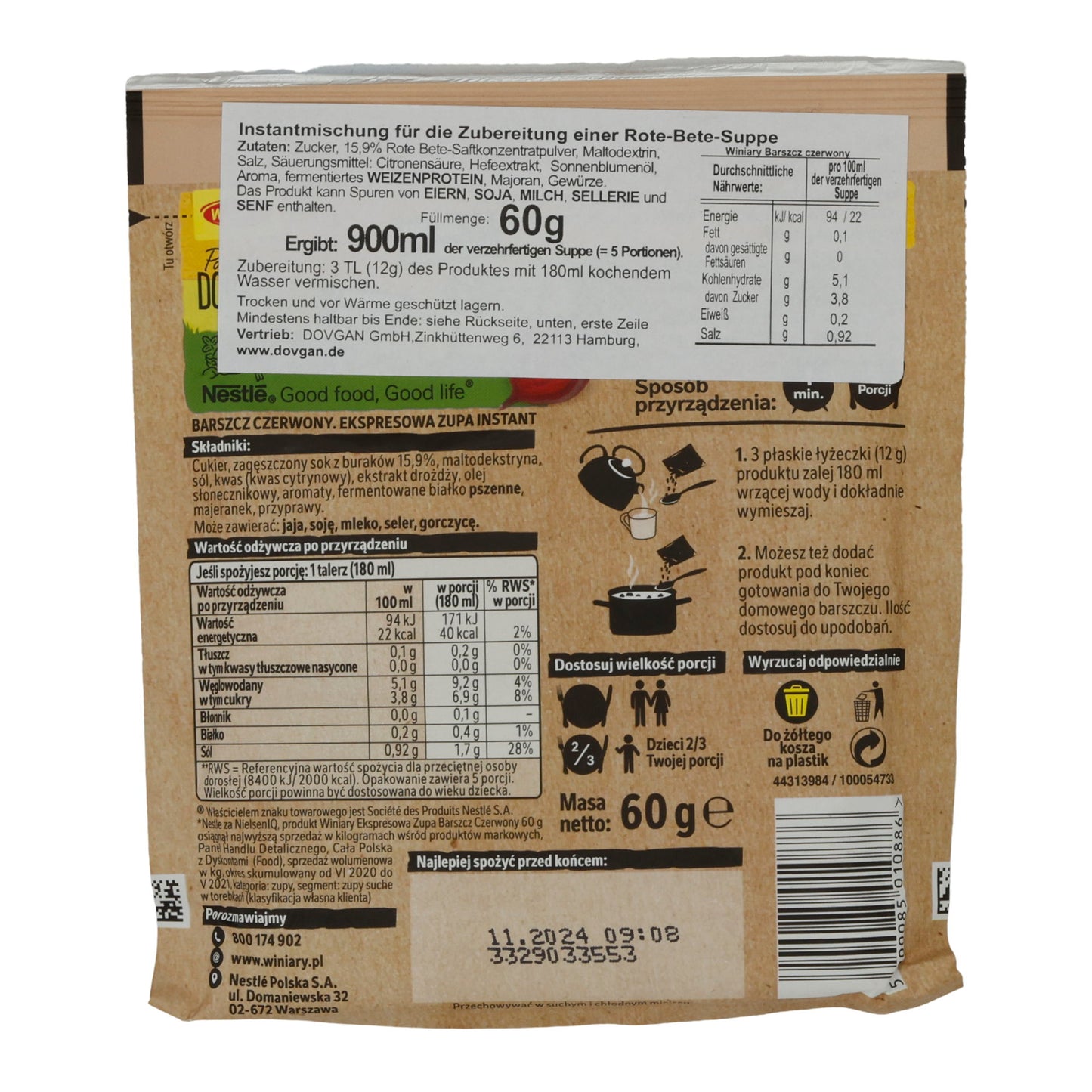 Suppe Winiary | Barszcz Czerwony | Instant, rote Bete, Polen | 60 g