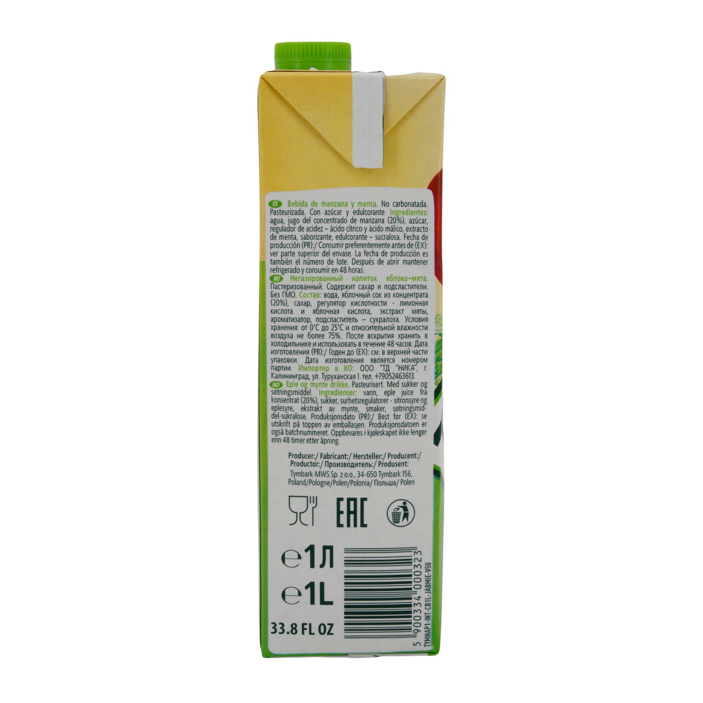 Tymbark | Apfel-Minz-Getränk | 20 % Fruchtgehalt | 1 l