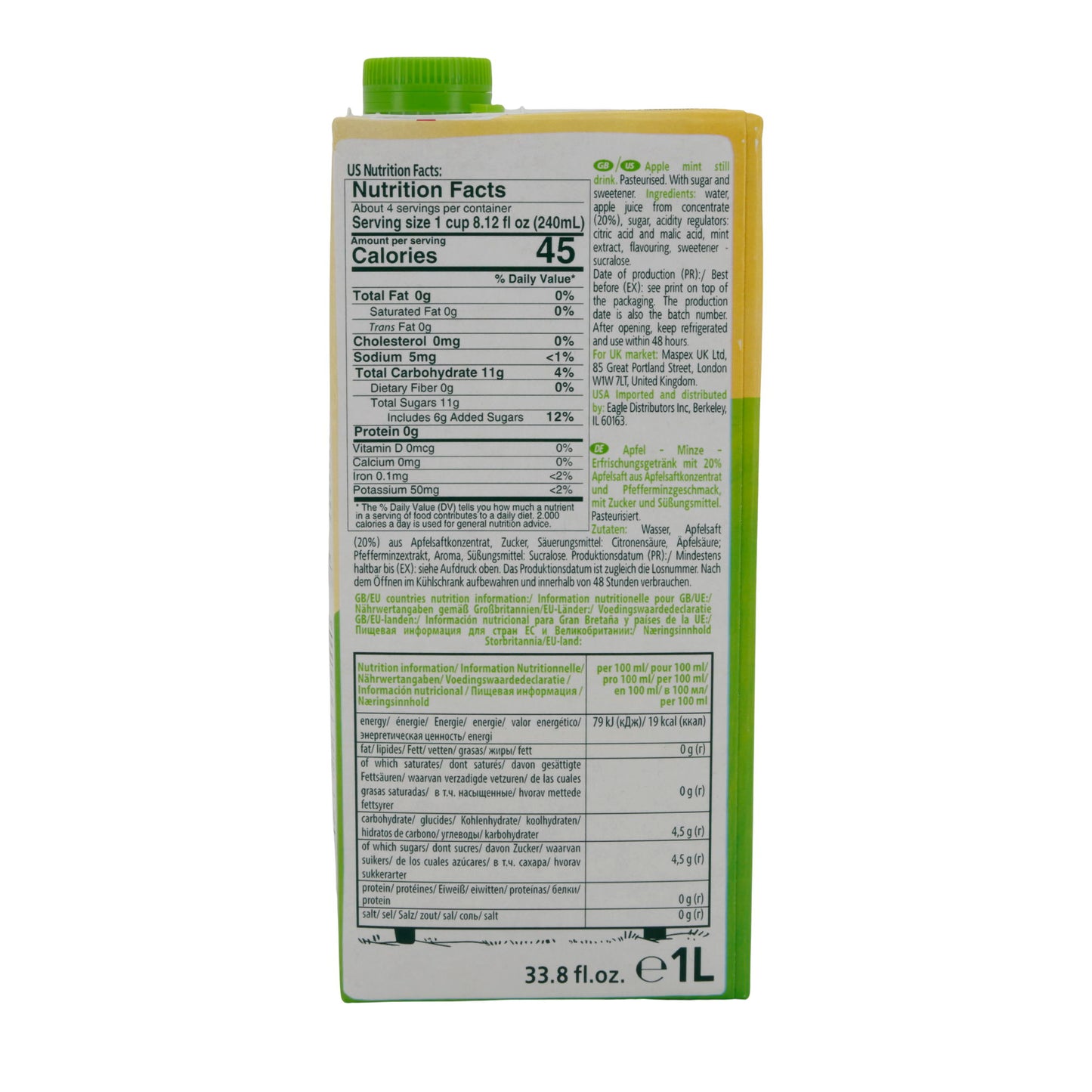 Tymbark | Apfel-Minz-Getränk | 20 % Fruchtgehalt | 1 l