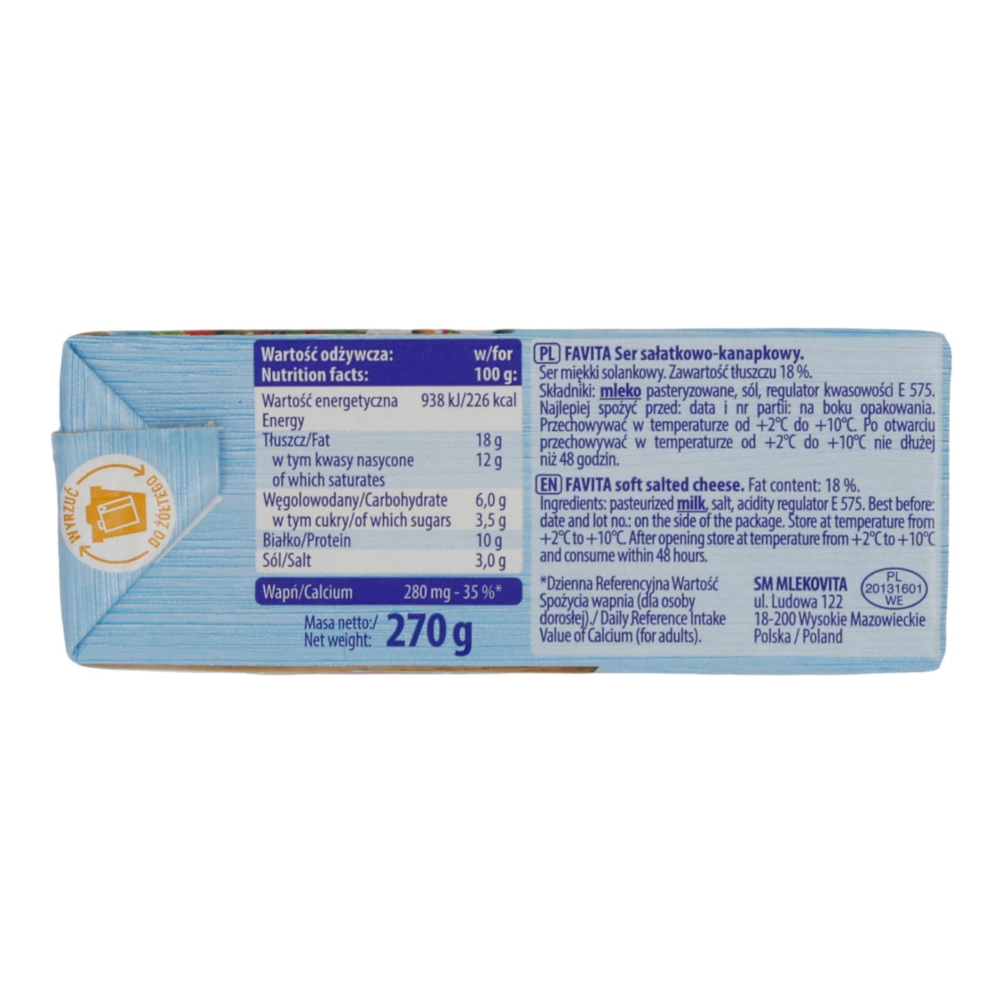 Sandviç peyniri Mlekovita | Salata peyniri Favita | %18 | 270g