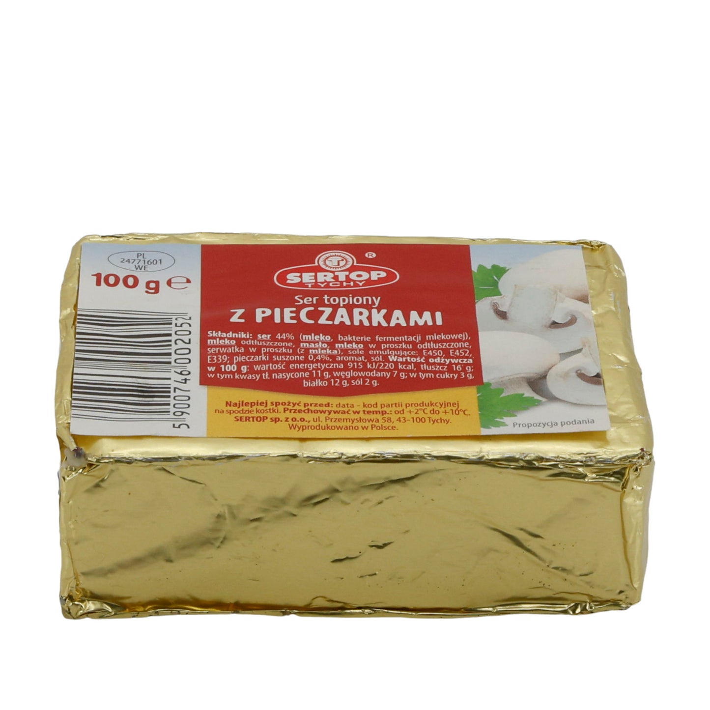 Formaggio fuso Sertop | Formaggio fuso | Con funghi, gusto cremoso con sapore di funghi | 100 g