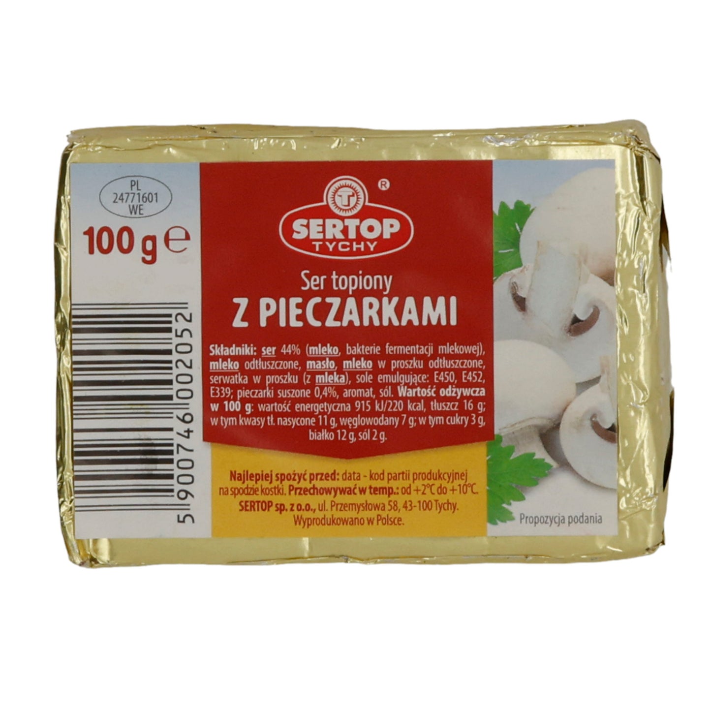 Formaggio fuso Sertop | Formaggio fuso | Con funghi, gusto cremoso con sapore di funghi | 100 g