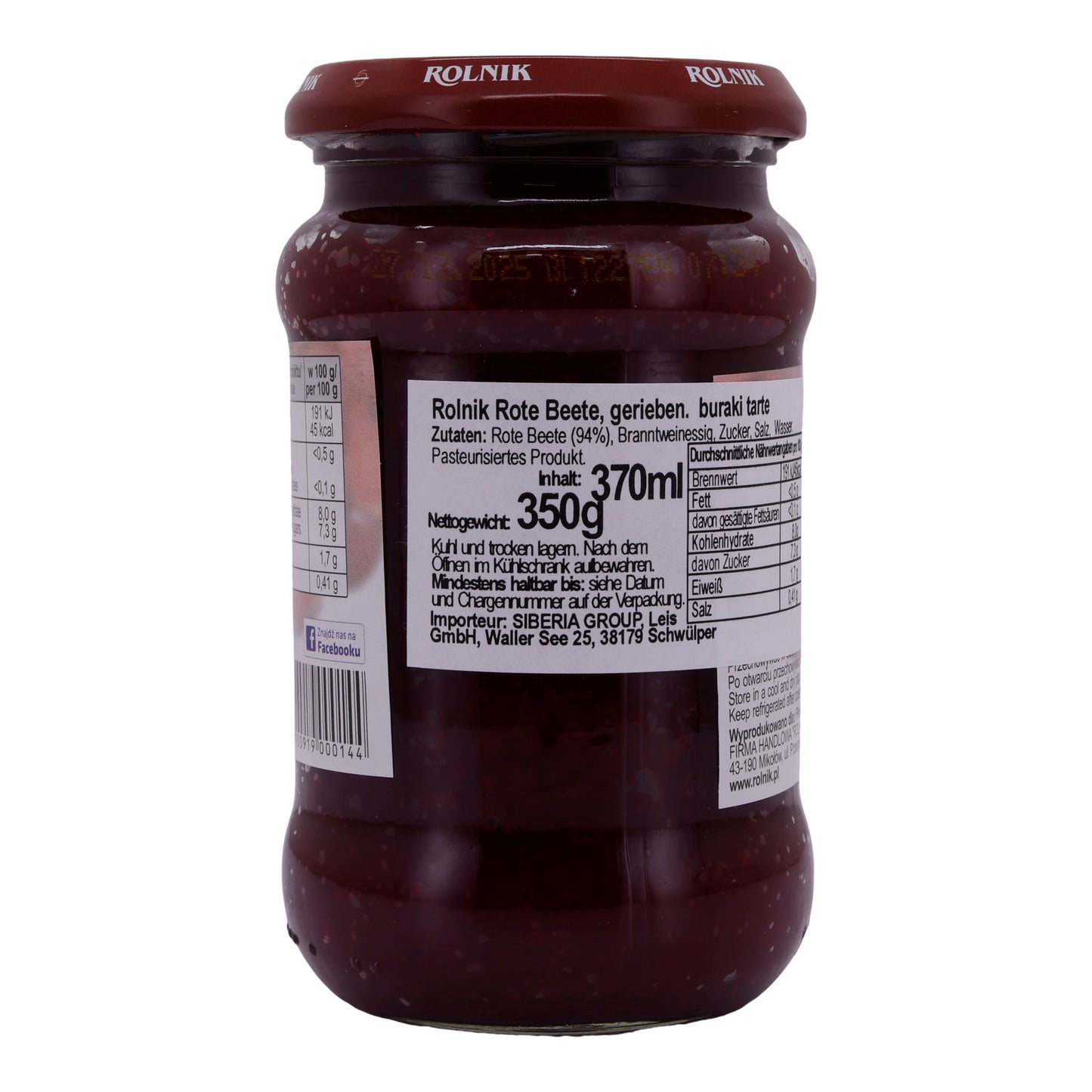 Geraspte bieten Rolnik | Gemüse | Met zuurkool | 370 ml glas (Heerlijke rode bieten)