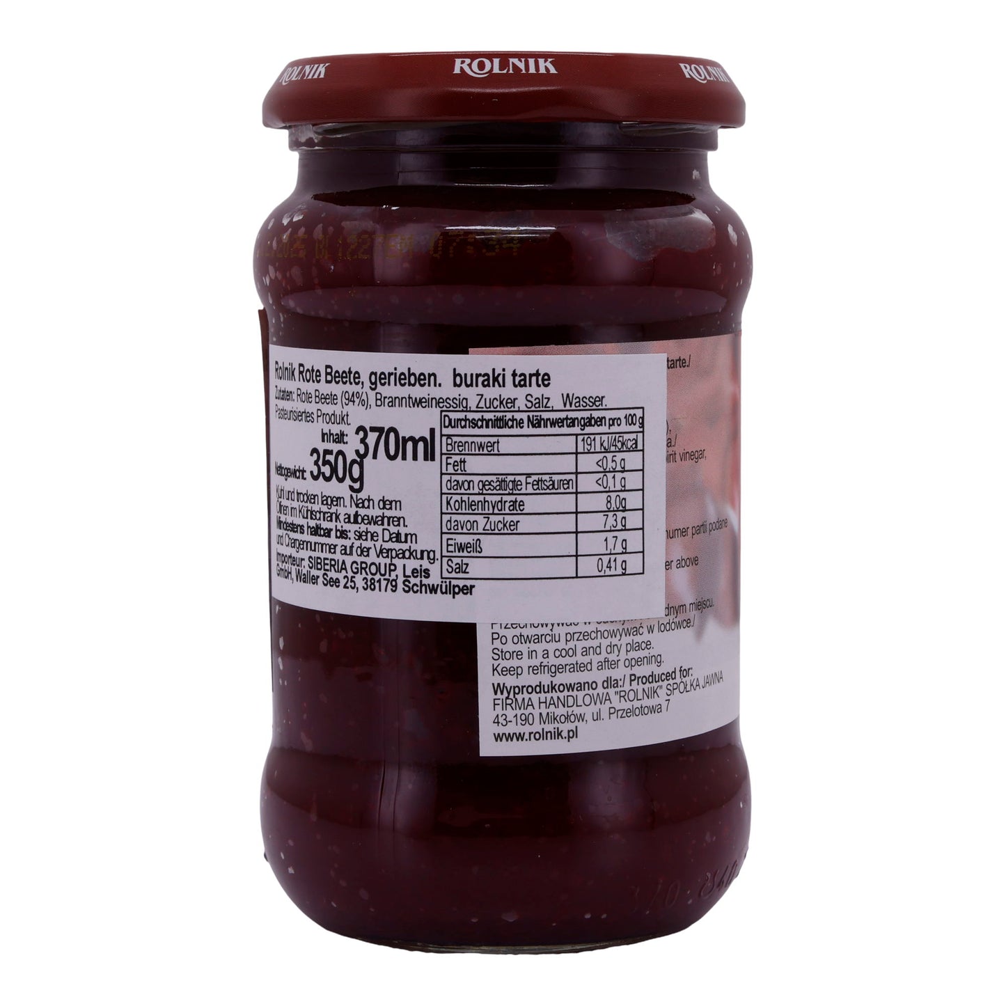 Geraspte bieten Rolnik | Gemüse | Met zuurkool | 370 ml glas (Heerlijke rode bieten)