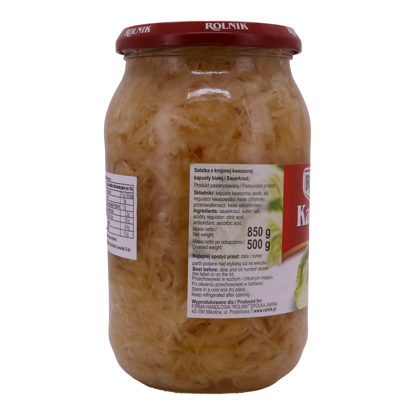 Sauerkraut Rolnik | Frisch und lecker eingelegt | Weißkohl-Spezialität | 500 g