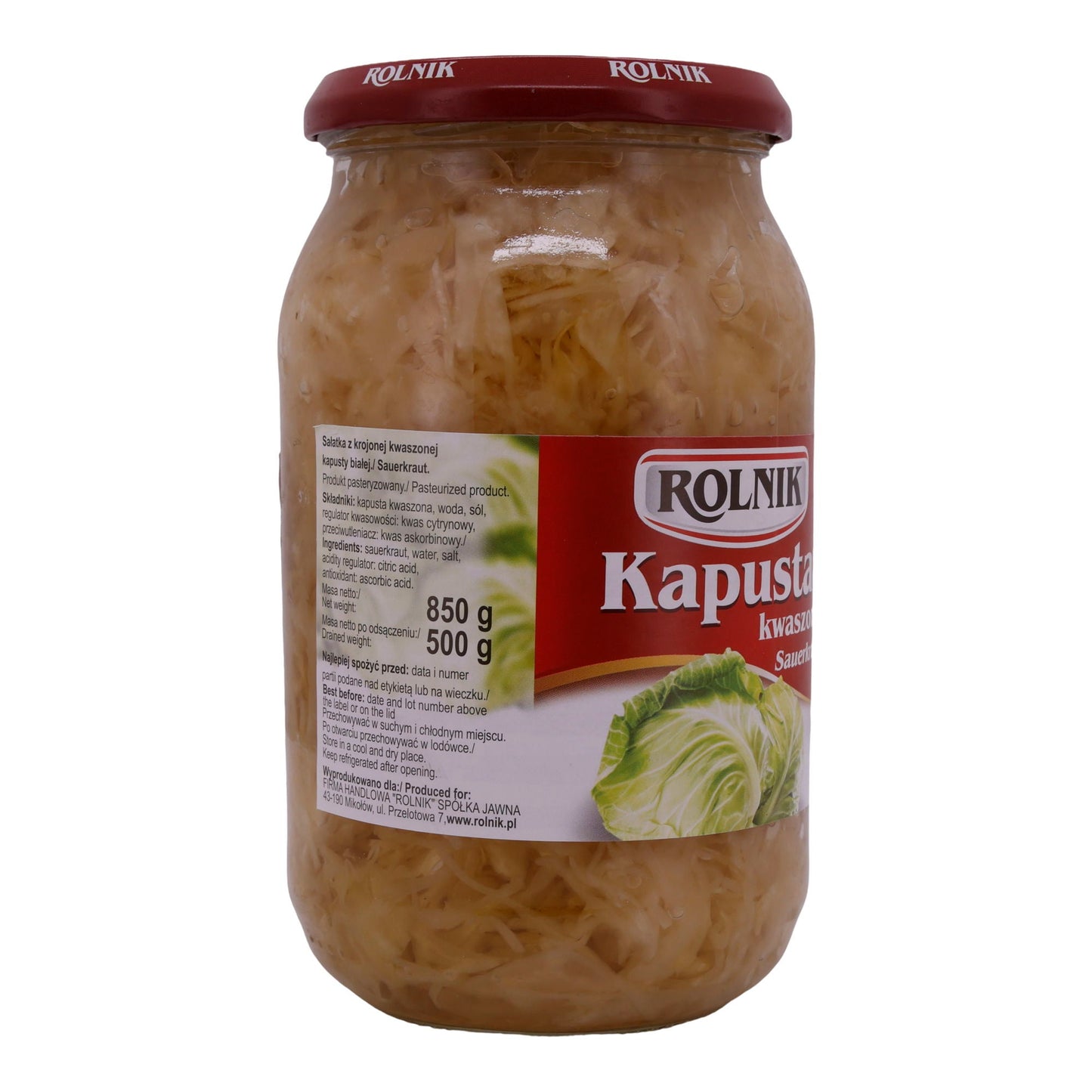 Sauerkraut Rolnik | Frisch und lecker eingelegt | Weißkohl-Spezialität | 500 g ROLNIK