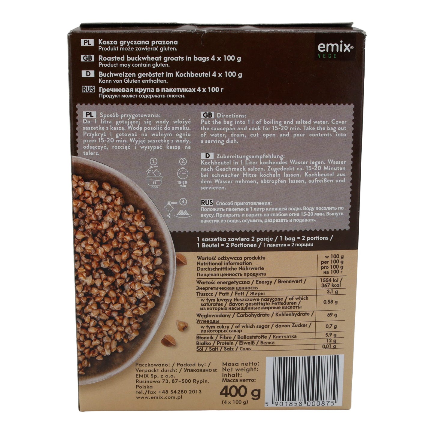 Buckwheat Emix | Buckwheat Groats | Roasted, quick to prepare, cooking bag | 400 g