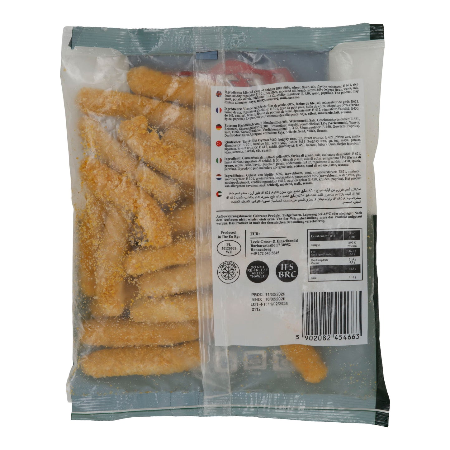 Chicken Fingers Leziz | Strisce di pollo | Croccanti, surgelate | 600 g