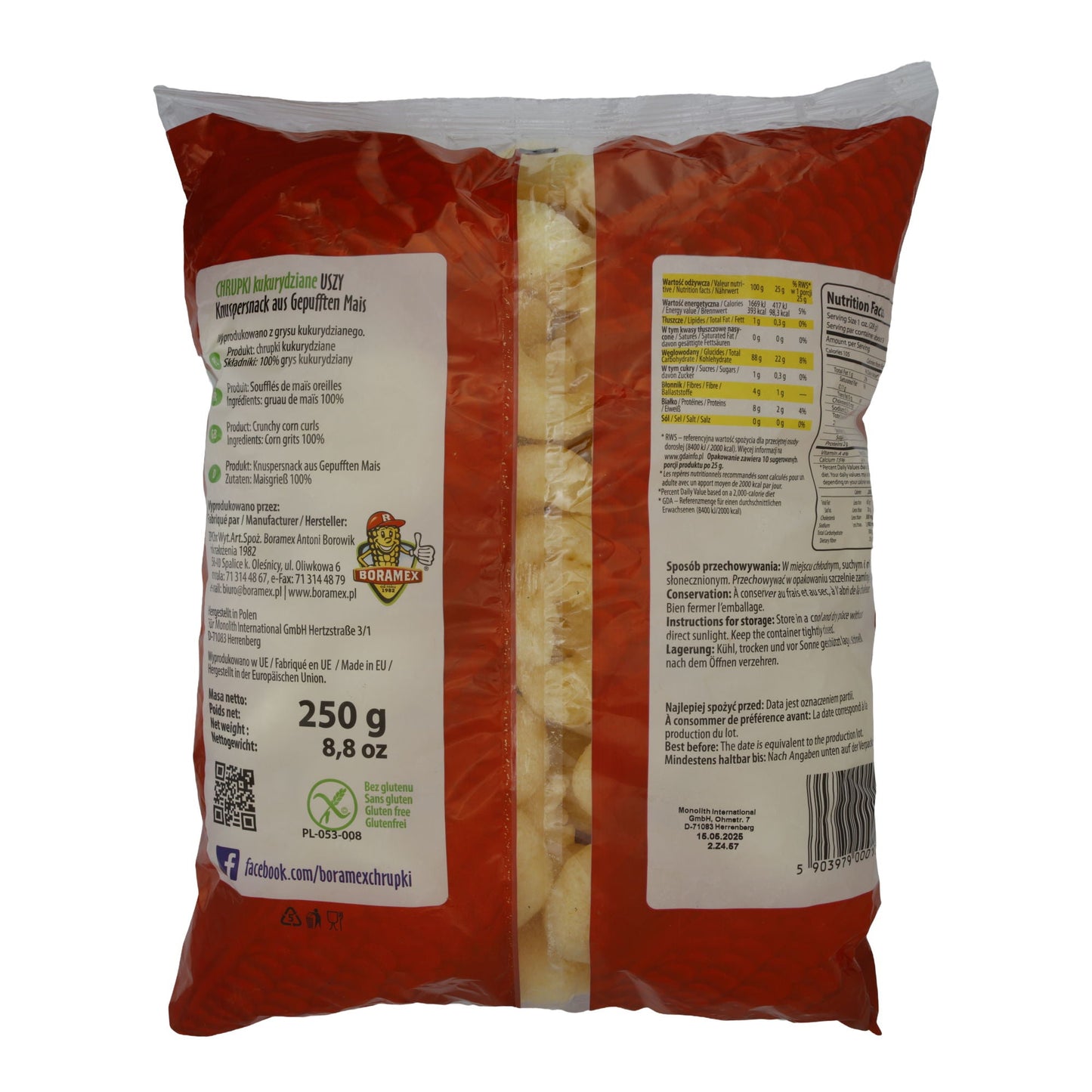 Snack Boramex | Chrupki Kukurydziane | Gepuffter Mais, knusprig | 250g BORAMEX