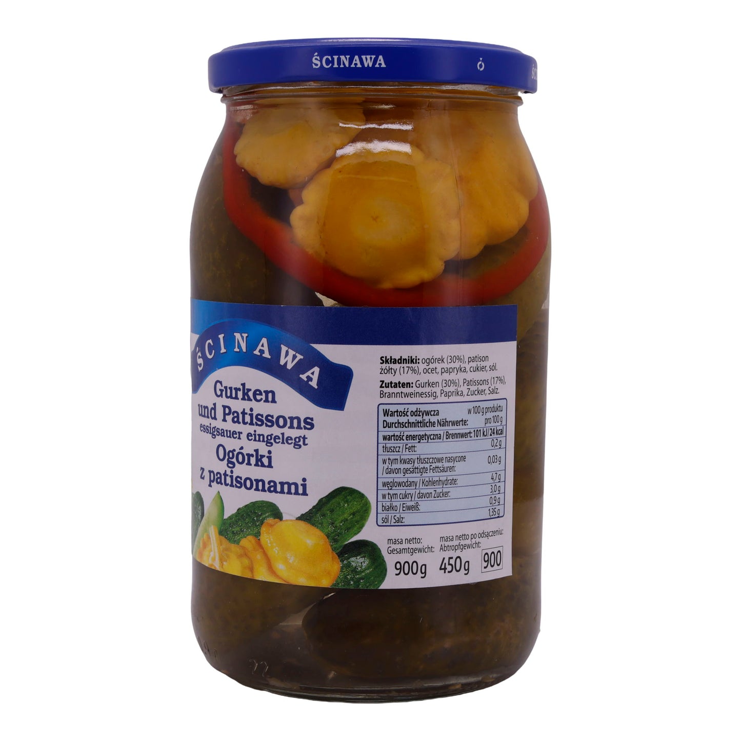 Cetrioli sottaceto Ścinawa | Cetrioli & Patisson | Sottaceto acido | 900 g
