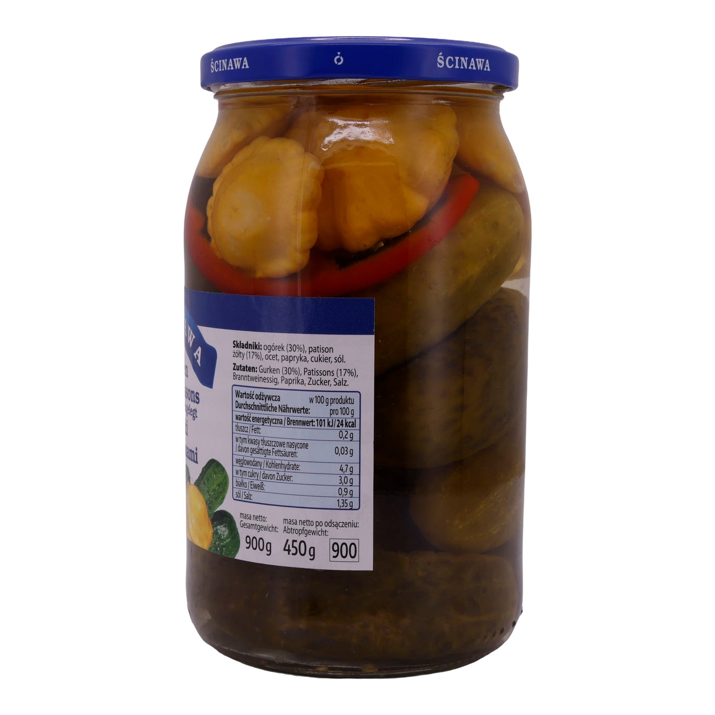 Cetrioli sottaceto Ścinawa | Cetrioli & Patisson | Sottaceto acido | 900 g