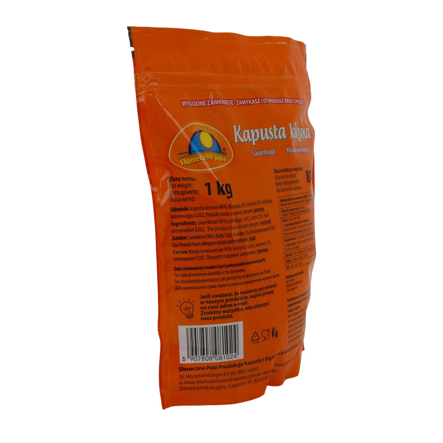 Crauti Słoneczne Pole Kapusta Kiszona | Sauerkraut | Crauti polacchi tradizionali | 1 kg