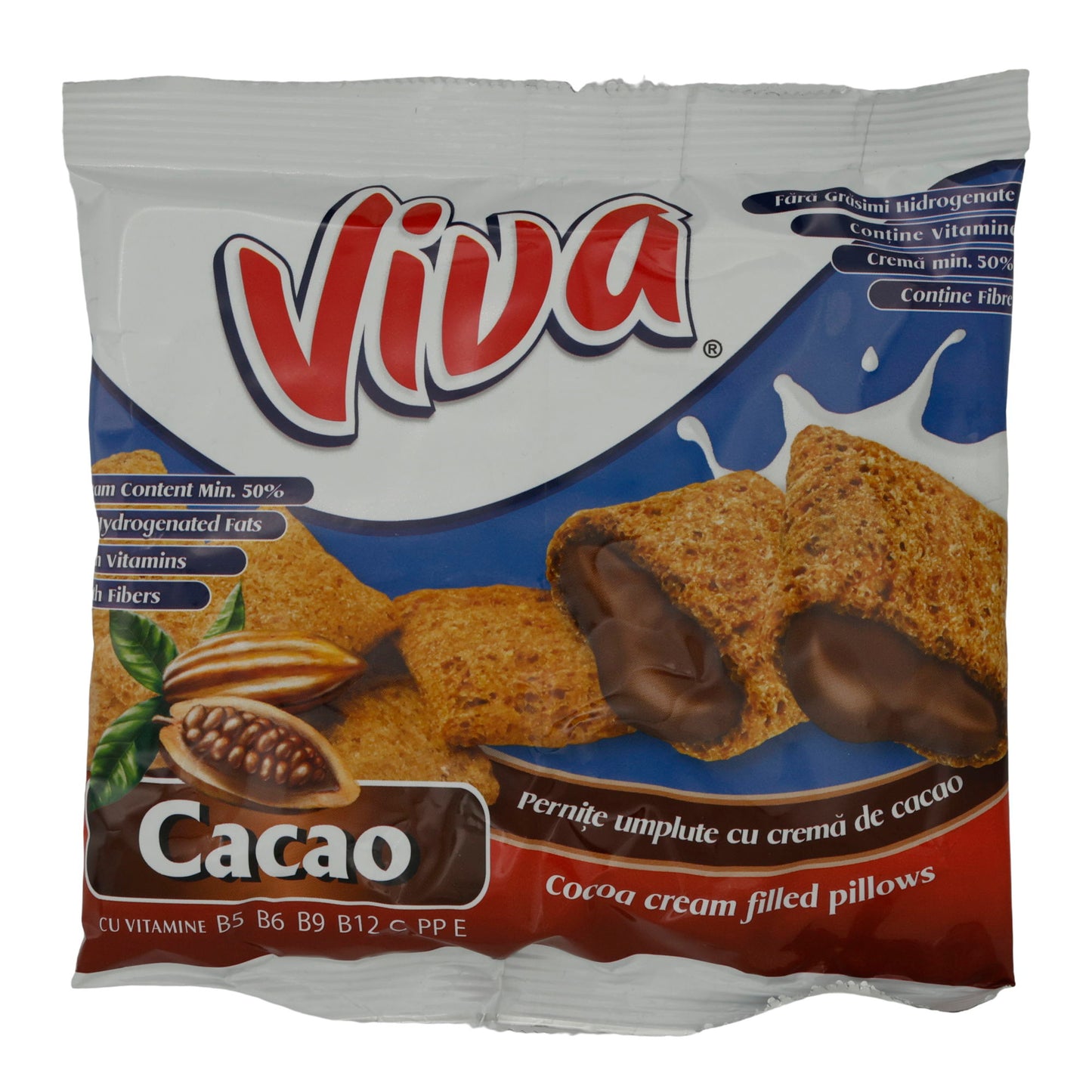 Met room gevulde kussentjes Viva Cacao | Knapperige kussens met cacaocrèmevulling | 100 g