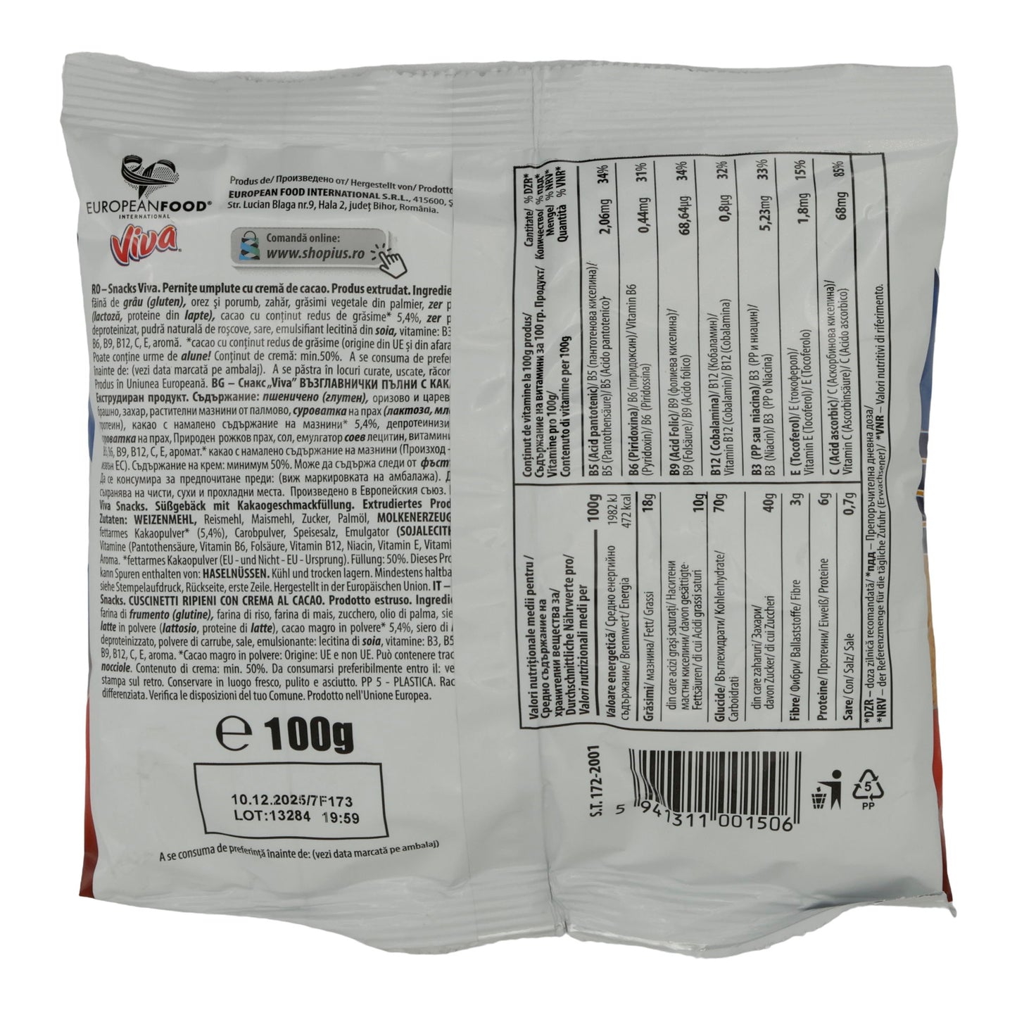 Met room gevulde kussentjes Viva Cacao | Knapperige kussens met cacaocrèmevulling | 100 g