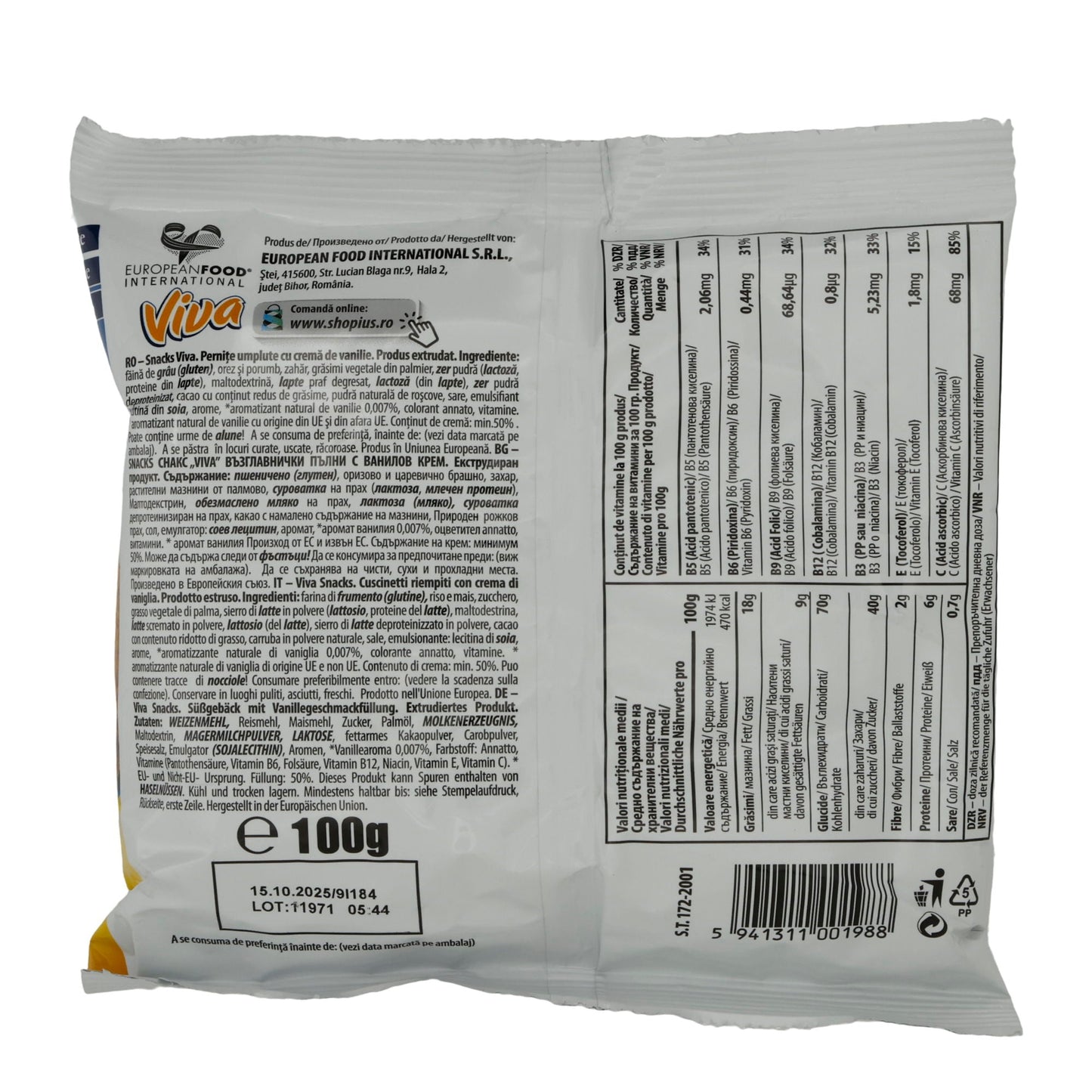Vanilla Cream Filled Pillows Viva | Knusprige Kissen | Mit Vanille-Creme-Füllung | 100 g VIVA