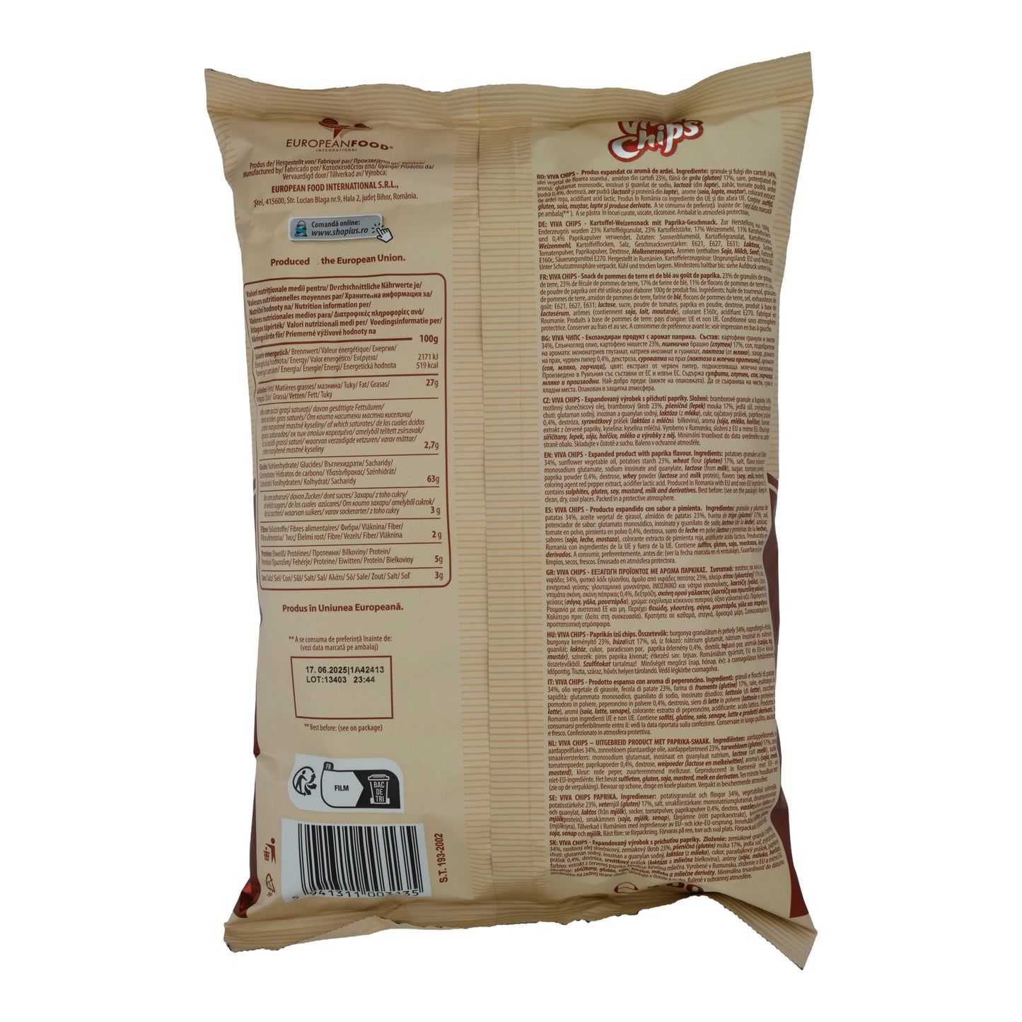 Snack di patate Viva Chips | Stile Paprika | Croccante, gusto paprika | 100 g
