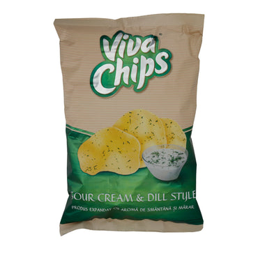 Chips Viva | Sour Cream & Dill Style | Knuspriger Snack mit Sauerrahm-Dill-Geschmack | 100 g VIVA CHIPS