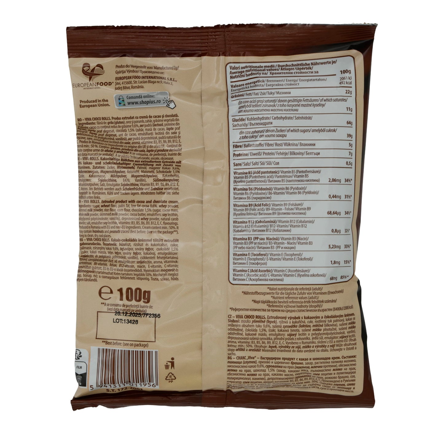 Choco Rolls Viva | Snack | Ripieno di cioccolato al cacao | 100 g