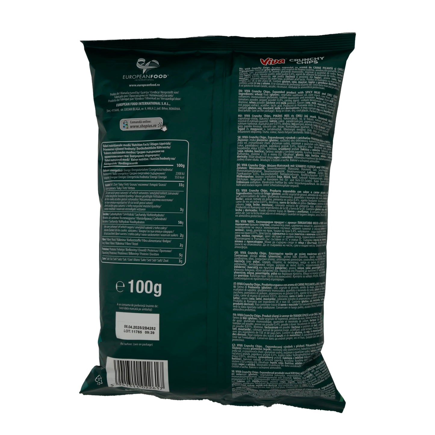 Crunchy Chips Viva | Snack | Chili Con Carne | 100 g