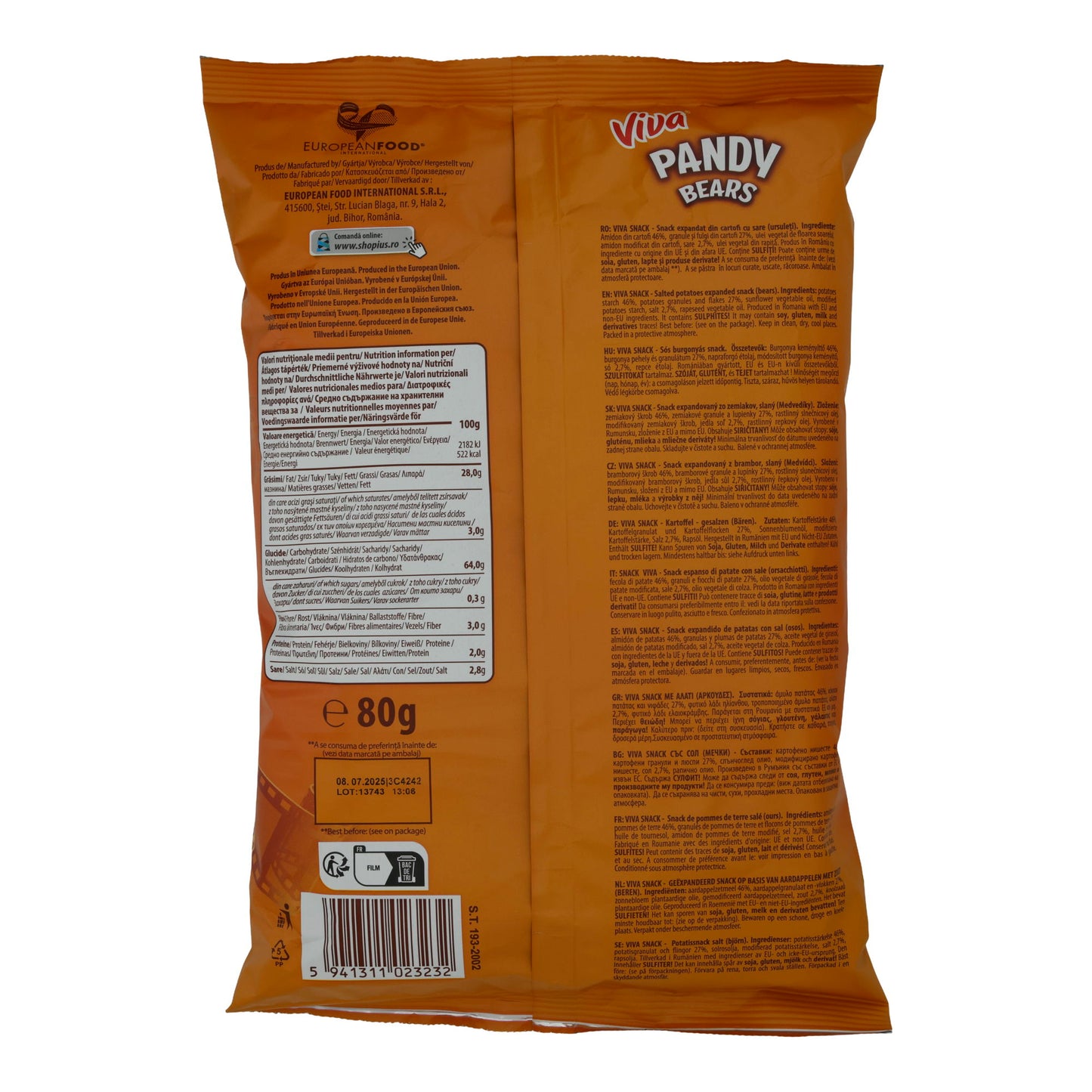 Pandy Bears Viva | Salz Snack | Aus expandierten Kartoffeln | 80 g