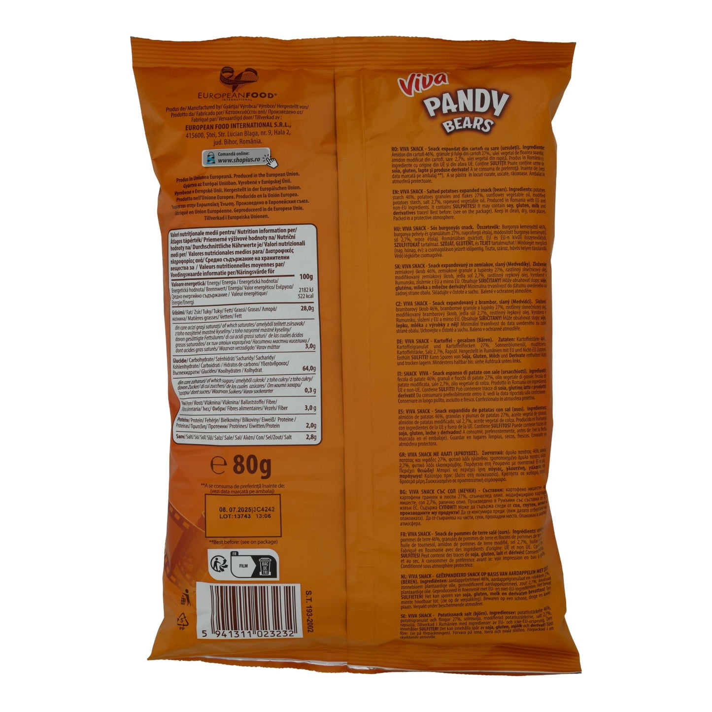 Pandy Bears Viva | Salz Snack | Aus expandierten Kartoffeln | 80 g VIVA