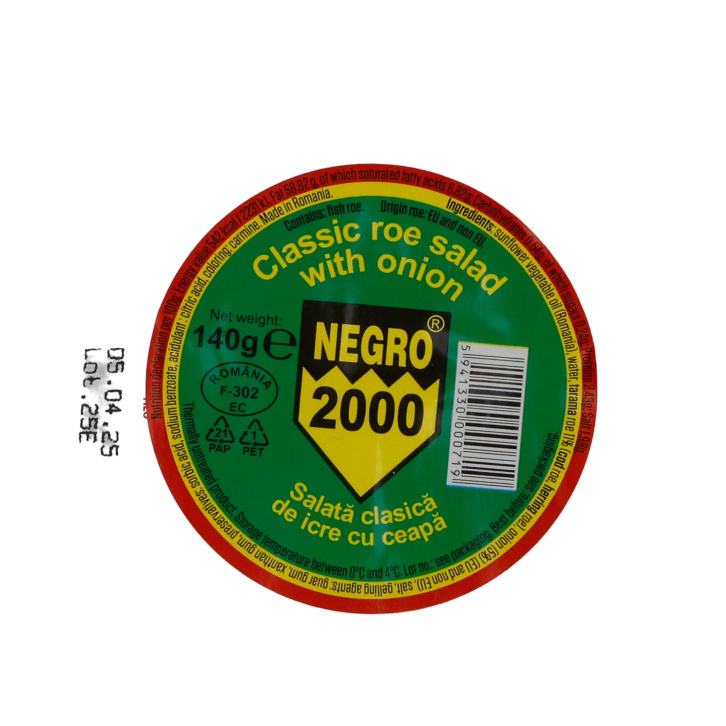 Fischrogen-Aufstrich Negro 2000 Insalata Classica di Uova di Pesce con Cipolla | Aufstrich | Classico Fischrogen con Cipolle | 140 g