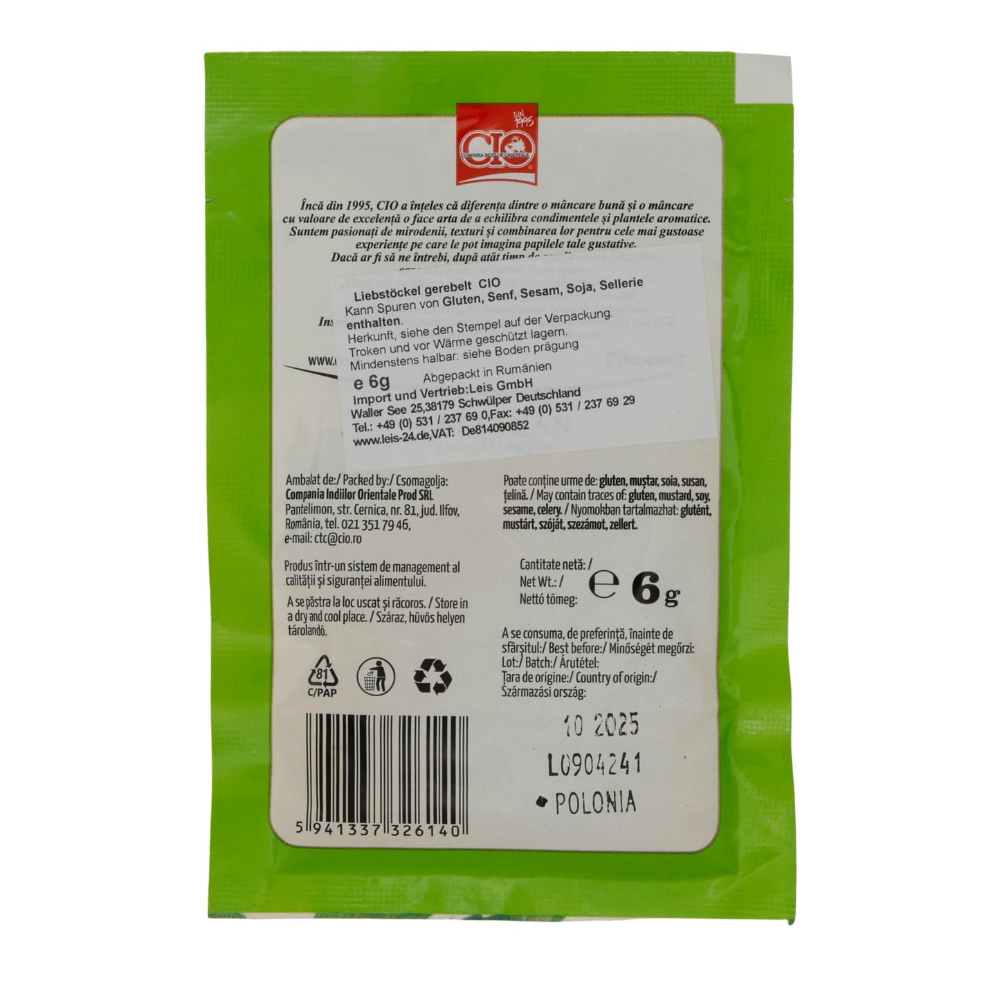 Getrocknete Kräuter Cio Leuștean (Lovage) | Kraut | Für aromatische Gerichte | 6 g CIO