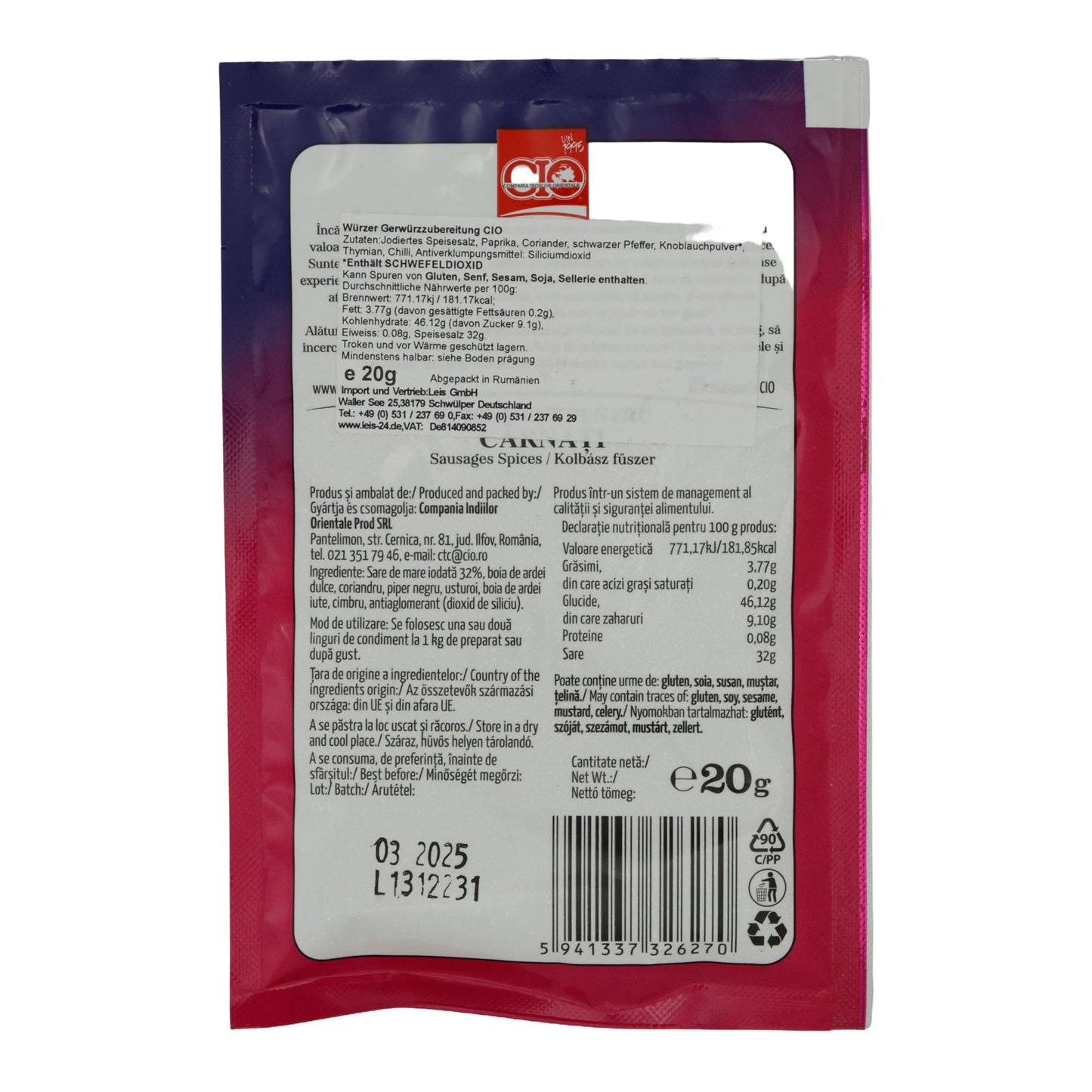 Mélange d'épices CIO Cârnați | Pour saucisses | 20g