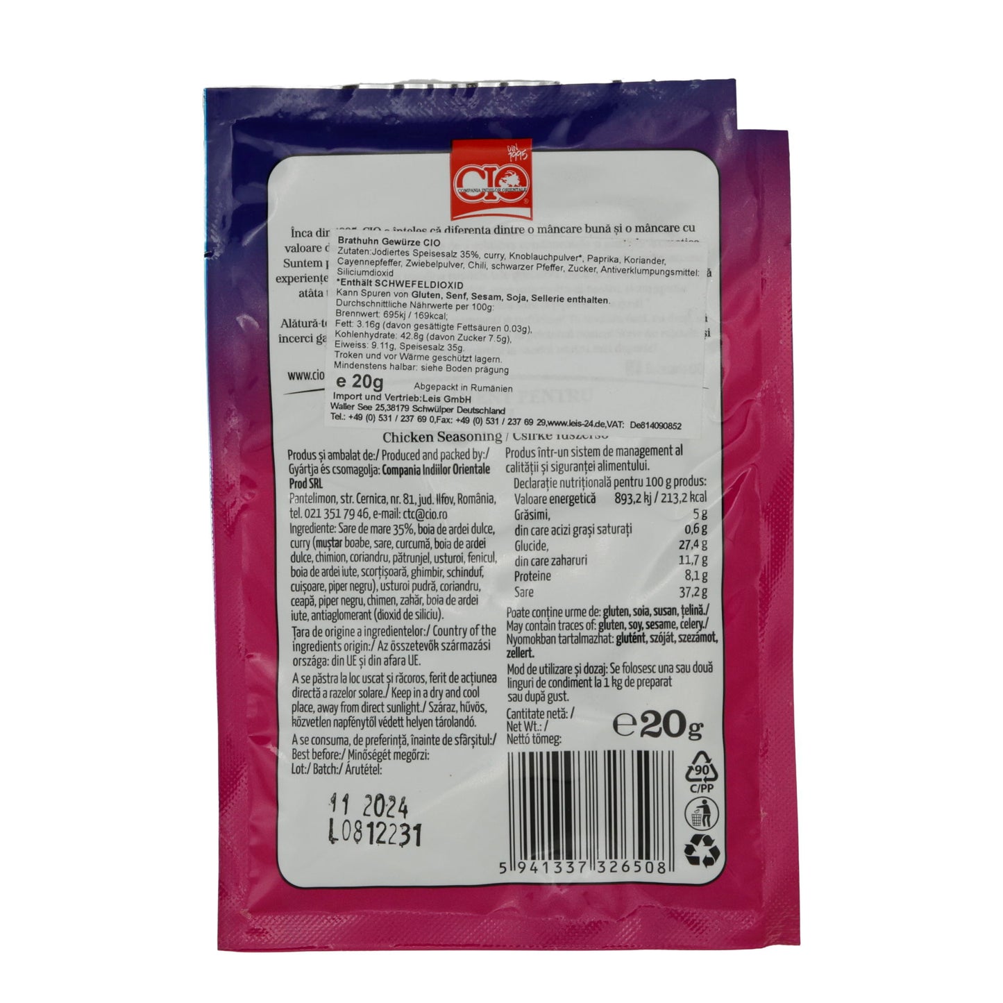 Condimento per Pollo CIO | Miscela di Spezie | Per Pollo (Condiment pentru Pui) | 20g