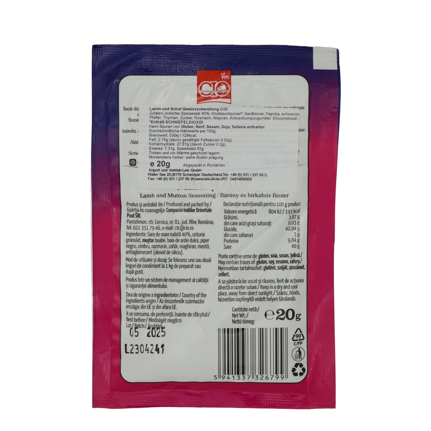 Lamm- und Schaf-Gewürzmischung CIO |Lamb and Mutton Seasoning | 20g CIO