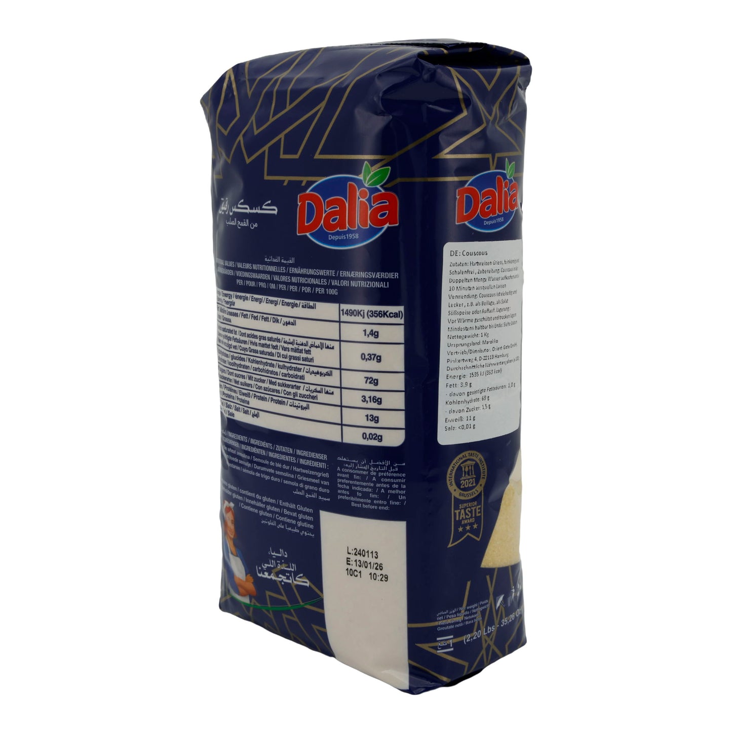 Dalia Couscous aus Hartweizengrieß | Feinster, perfekt für vielfältige Gerichte | 1 kg Packung