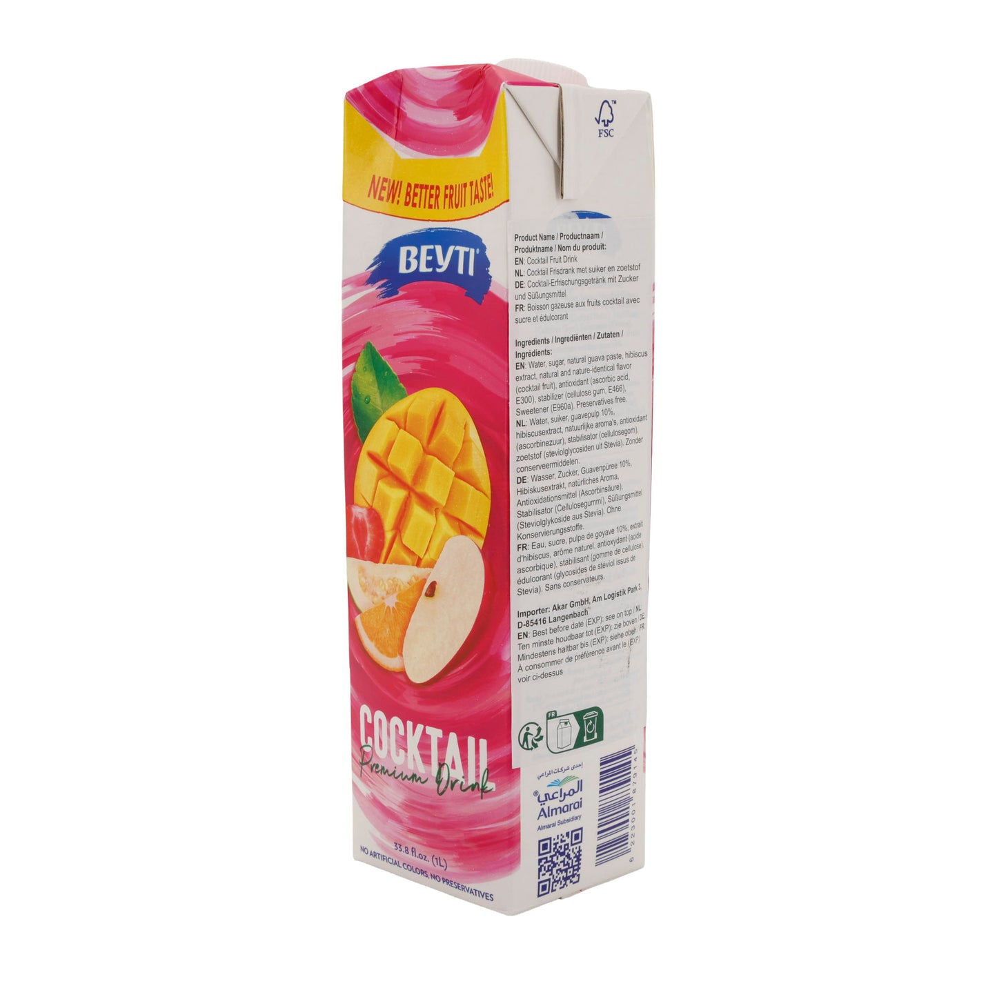 Cocktail Fruchtdrink Beyti | Mit Guaven-, Mango-, Orangen- und Apfelgeschmack | Beyti meyve suyu cesitleri | Erfrischungsgetränk mit Zucker und Süßungsmittel | 1 Liter