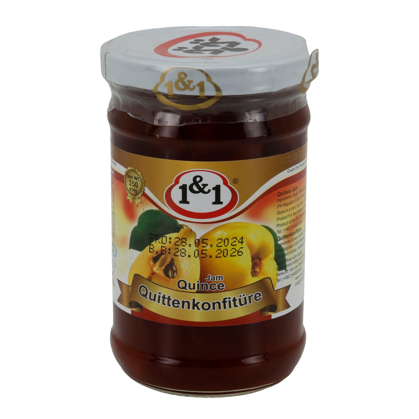 Confiture de coing 1&1 | Confiture | Tartinade fruitée de pain de coing avec de vrais morceaux de coing | Pot de 350 g