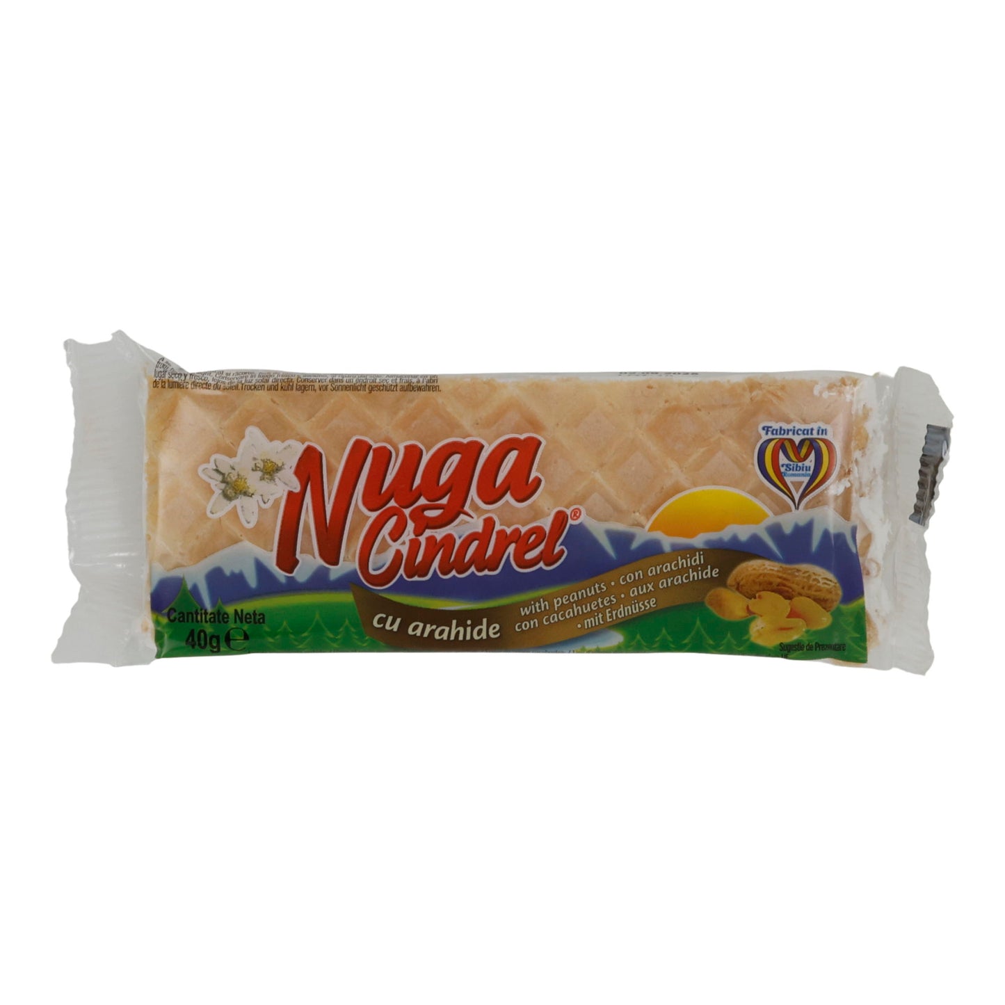 Weichnougat mit Erdnüssen Nuga Cindrel | Süßware | mit Erdnüssen in Waffel | 40 g Riegel