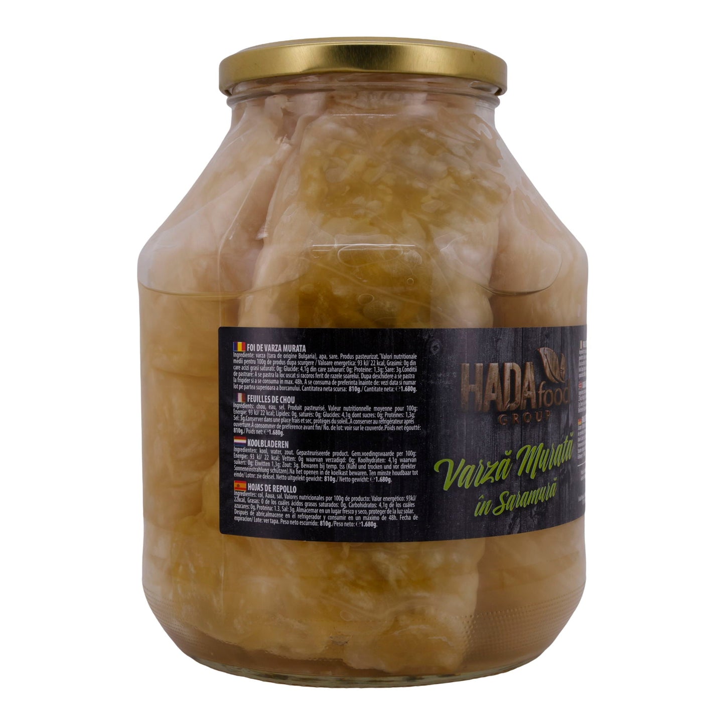 Varză Murată in Saramură Hada Food | Eingelegt | Eingelegte Sauerkrautblätter in Salzlake | 1.680 g HADA FOOD GROUP