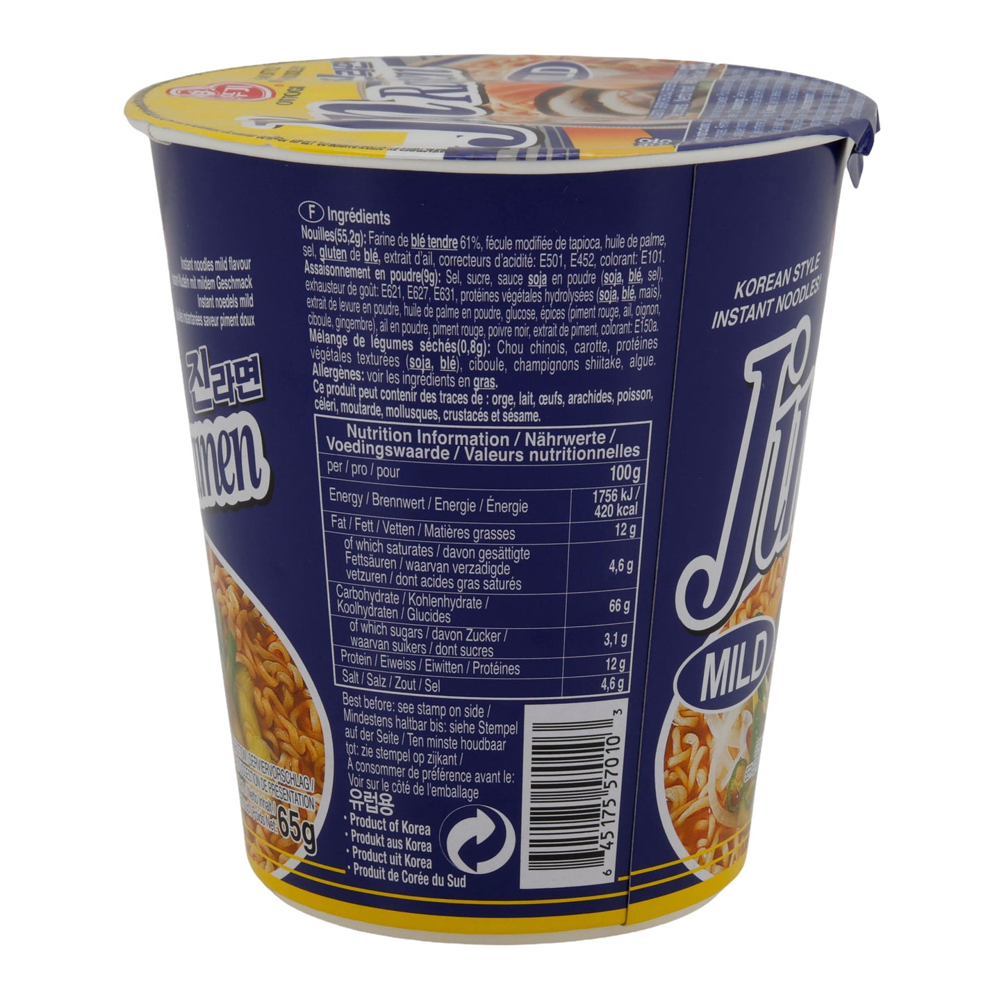 Jin Ramen Doux Ottogi | Nouilles instantanées | Coréen doux | 65 g