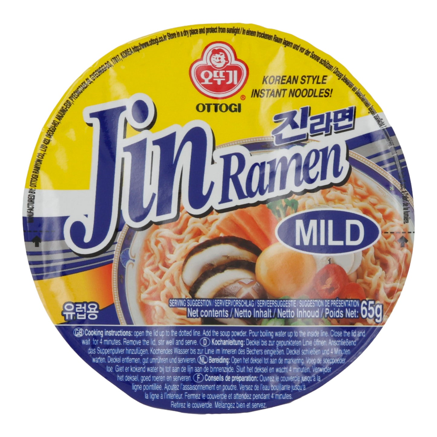 Jin Ramen Doux Ottogi | Nouilles instantanées | Coréen doux | 65 g