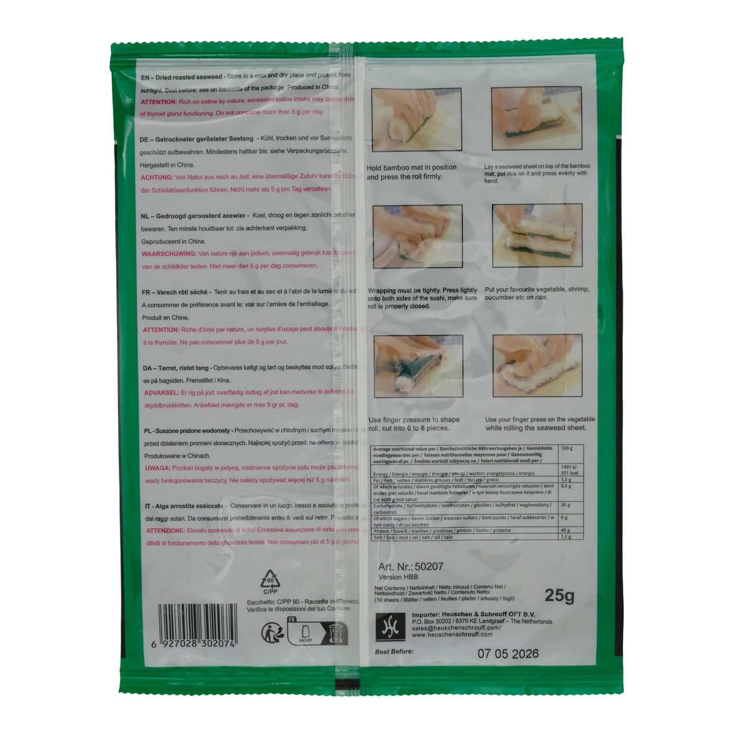 Foglie di alga Yaki Sushi | Nori | Tostate, per sushi | 25 g