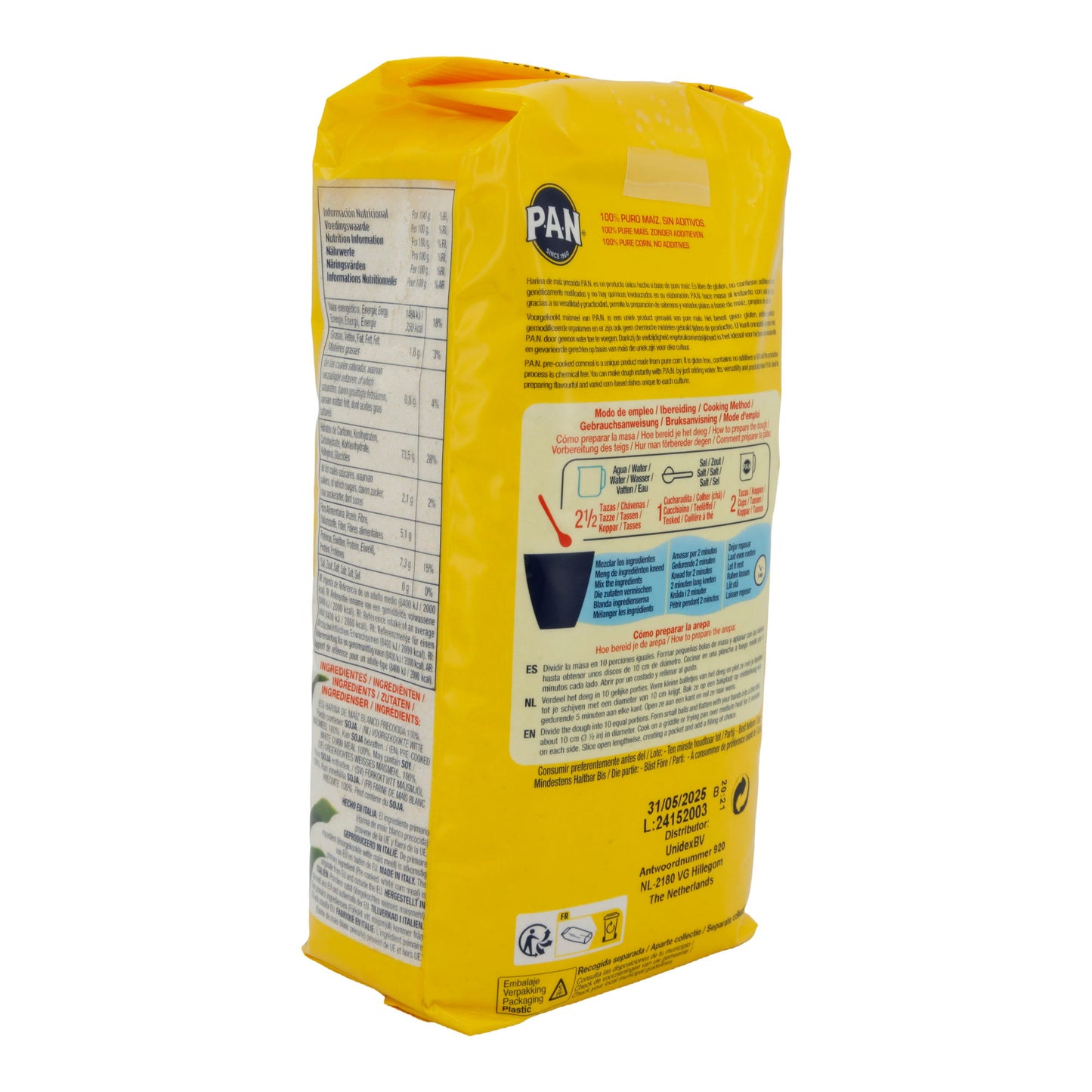 Maismeel P.A.N. | Wit Maismeel | Voorgekookt & Glutenvrij, Perfect voor Arepas | 1 kg