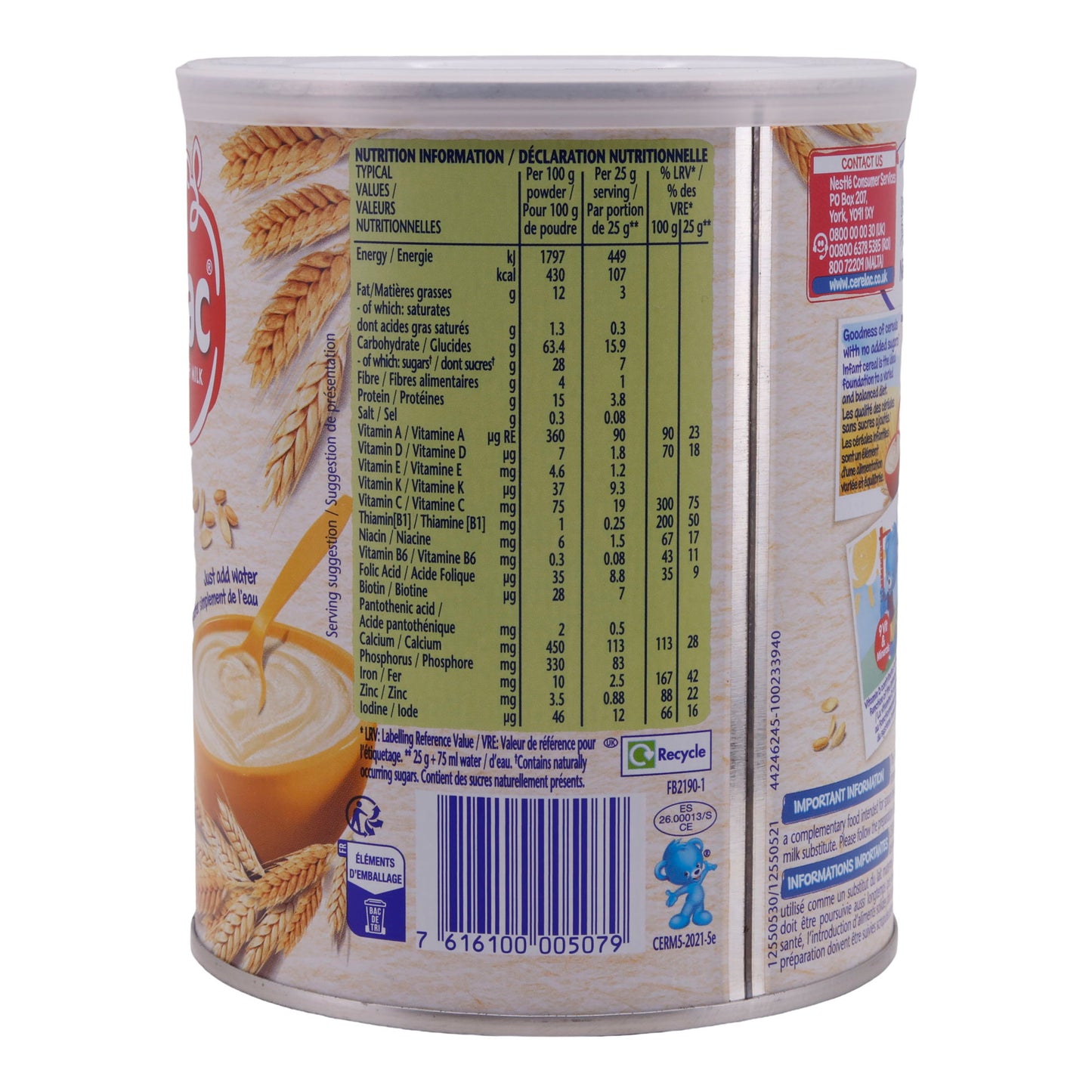 Nourriture pour bébé Nestlé | Cerelac Blé avec lait | Dès 6 mois | 400 g