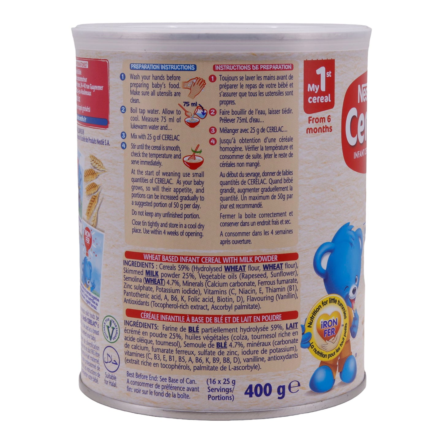 Nourriture pour bébé Nestlé | Cerelac Blé avec lait | Dès 6 mois | 400 g