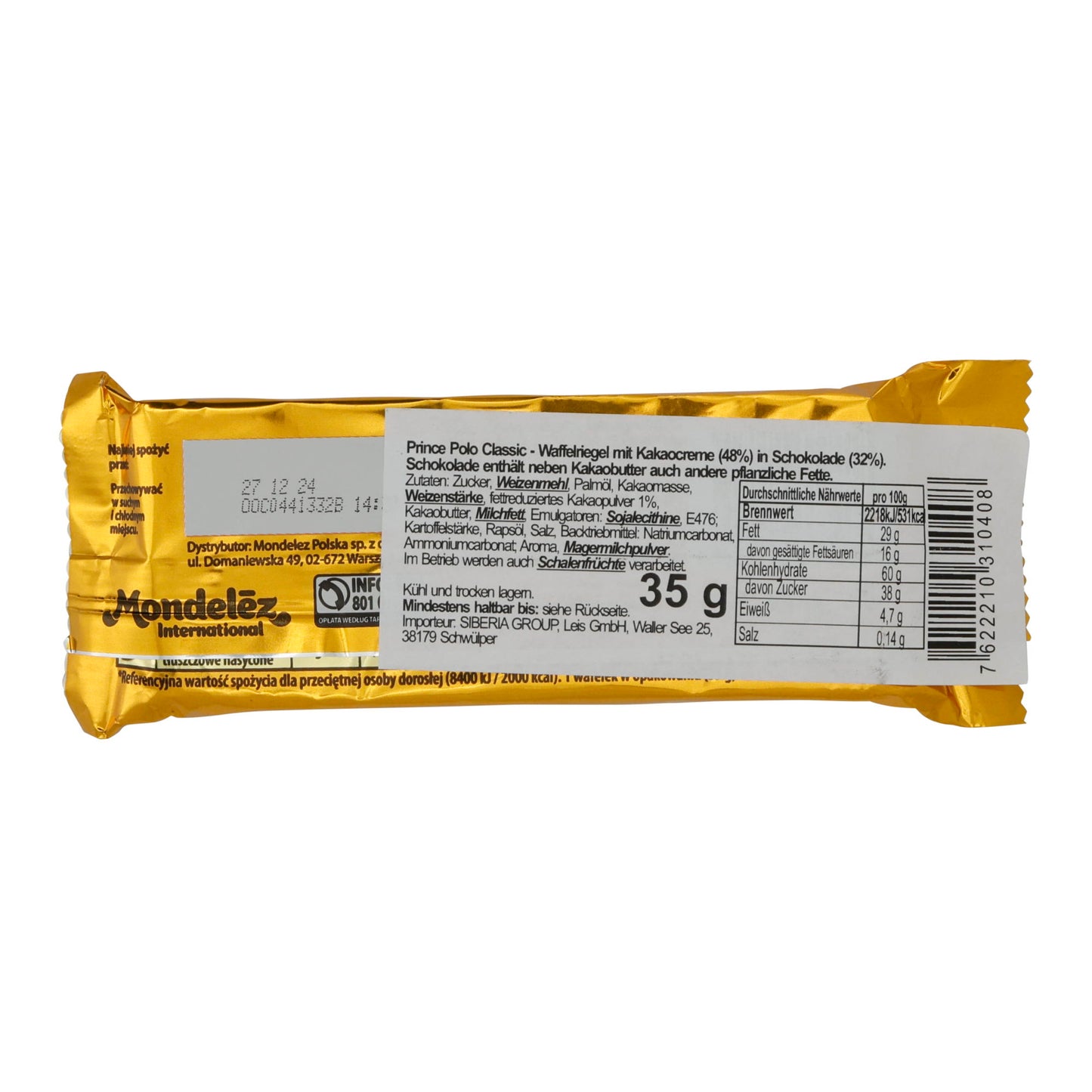 Waffel Prince Polo Classic | Gebäck | mit Schokoladenüberzug und Füllung | 35 g