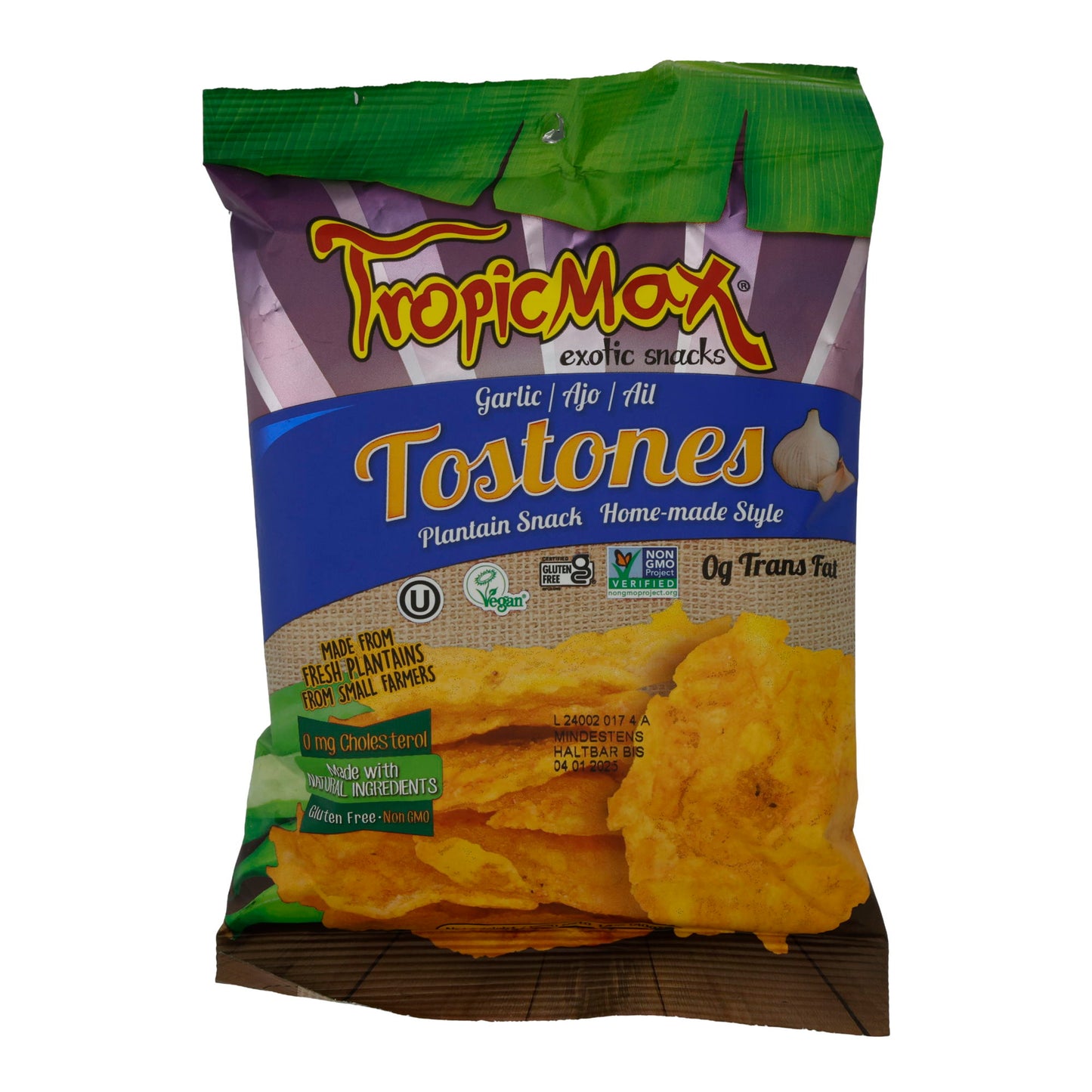 Tostones Garlic TropicMax | Knusprige Kochbananenchips | Mit Knoblauchgeschmack | 57 g