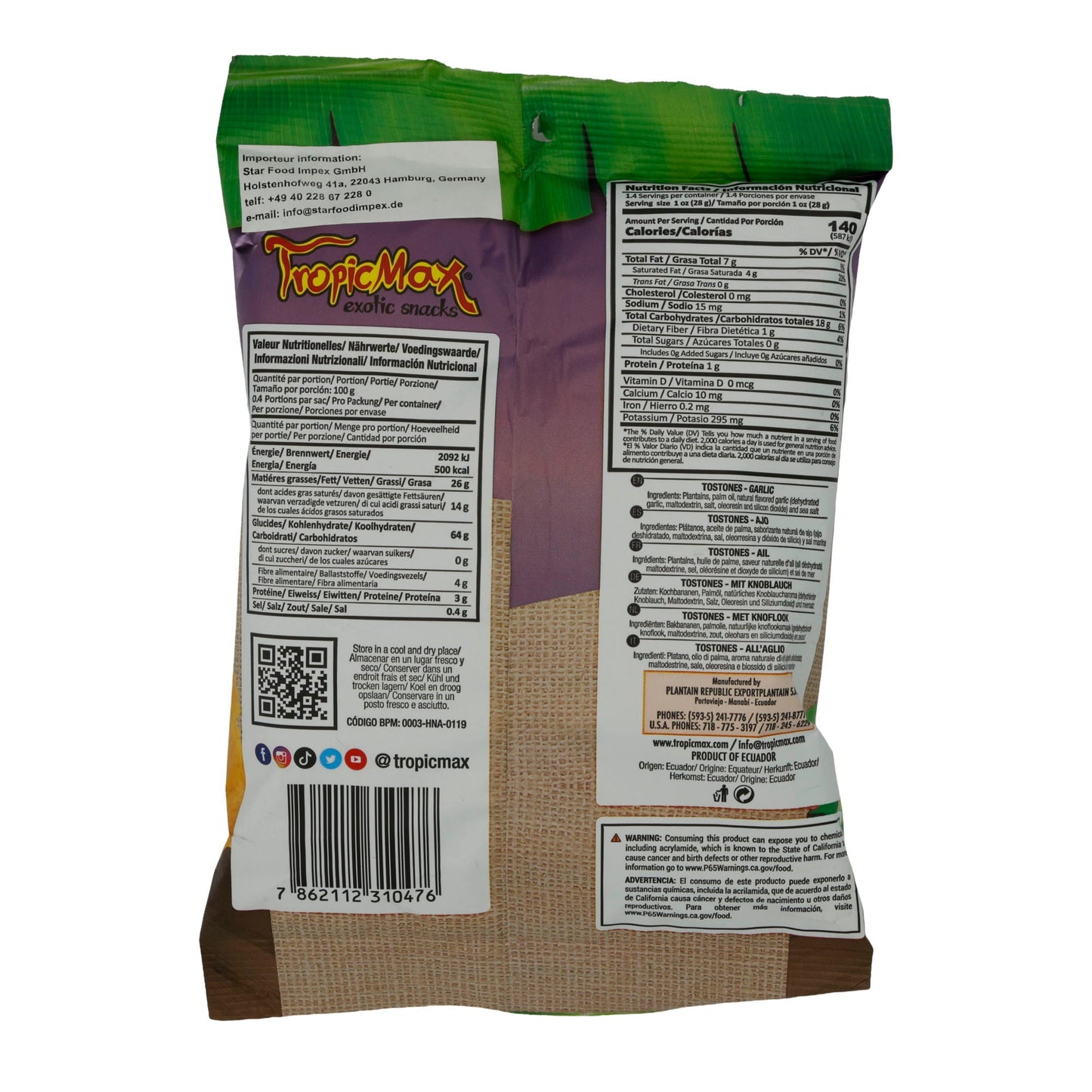 Tostones Garlic TropicMax | Knusprige Kochbananenchips | Mit Knoblauchgeschmack | 57 g TROPIC MAX